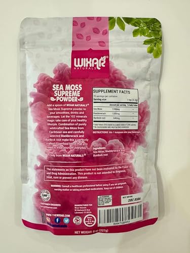Wixar Wildcrafted Sea Moss Powder – (8 Ounces) – Natural Irish Sea Moss and Bladderwrack with Burdock Powder - Thyroid Support, Healthy Skin, Keto Detox, Joint Support Alkaline Supplements - Image 2