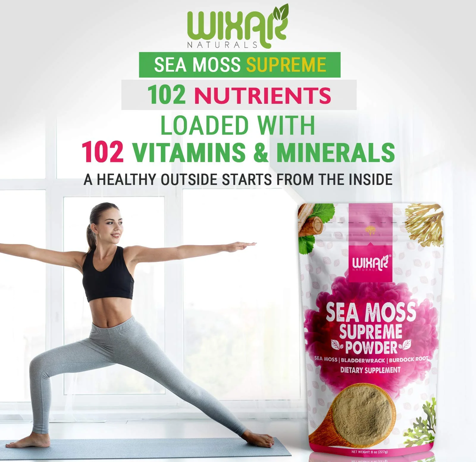 Wixar Wildcrafted Sea Moss Powder – (8 Ounces) – Natural Irish Sea Moss and Bladderwrack with Burdock Powder - Thyroid Support, Healthy Skin, Keto Detox, Joint Support Alkaline Supplements - Image 6