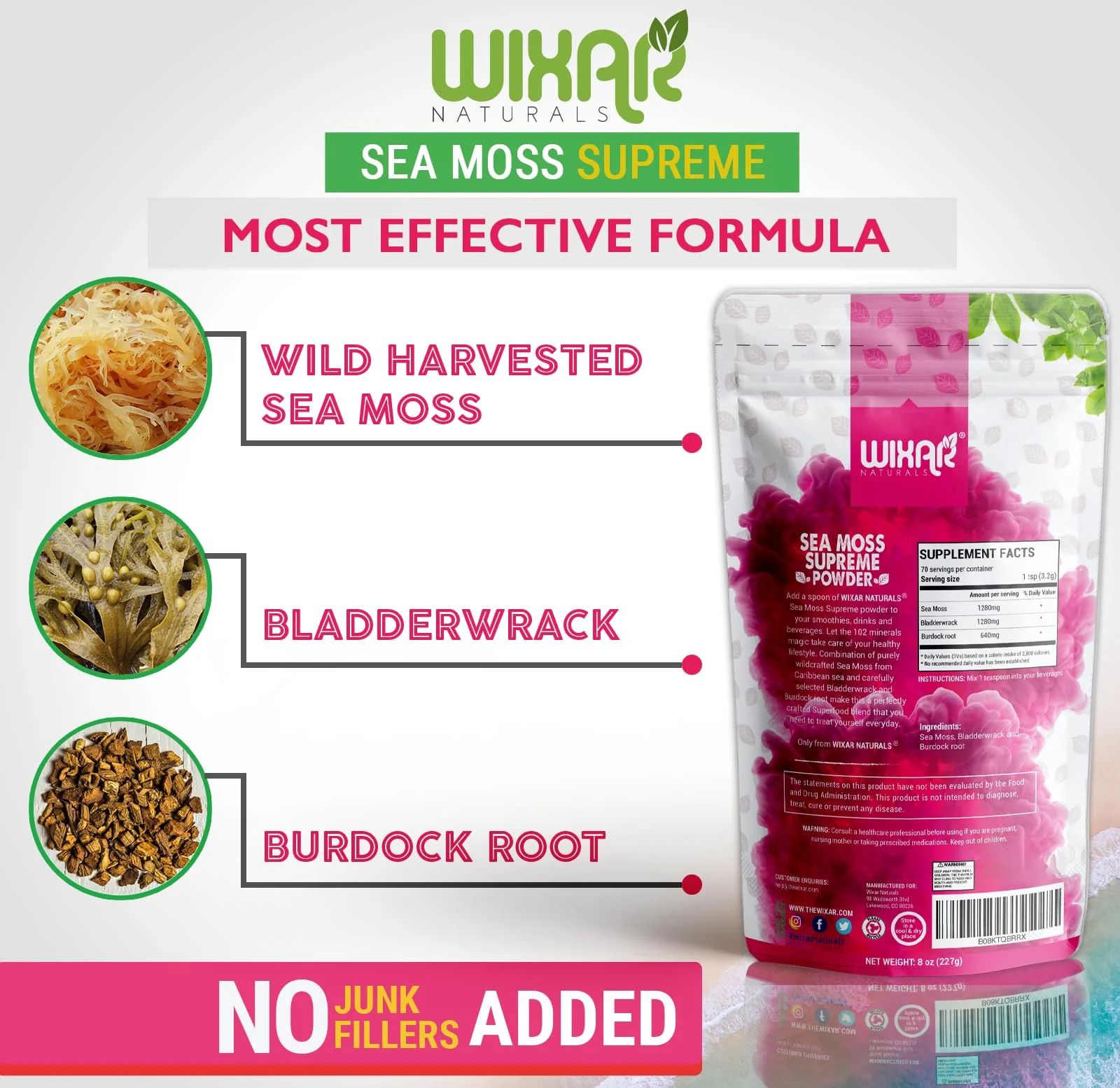 Wixar Wildcrafted Sea Moss Powder – (8 Ounces) – Natural Irish Sea Moss and Bladderwrack with Burdock Powder - Thyroid Support, Healthy Skin, Keto Detox, Joint Support Alkaline Supplements - Image 8