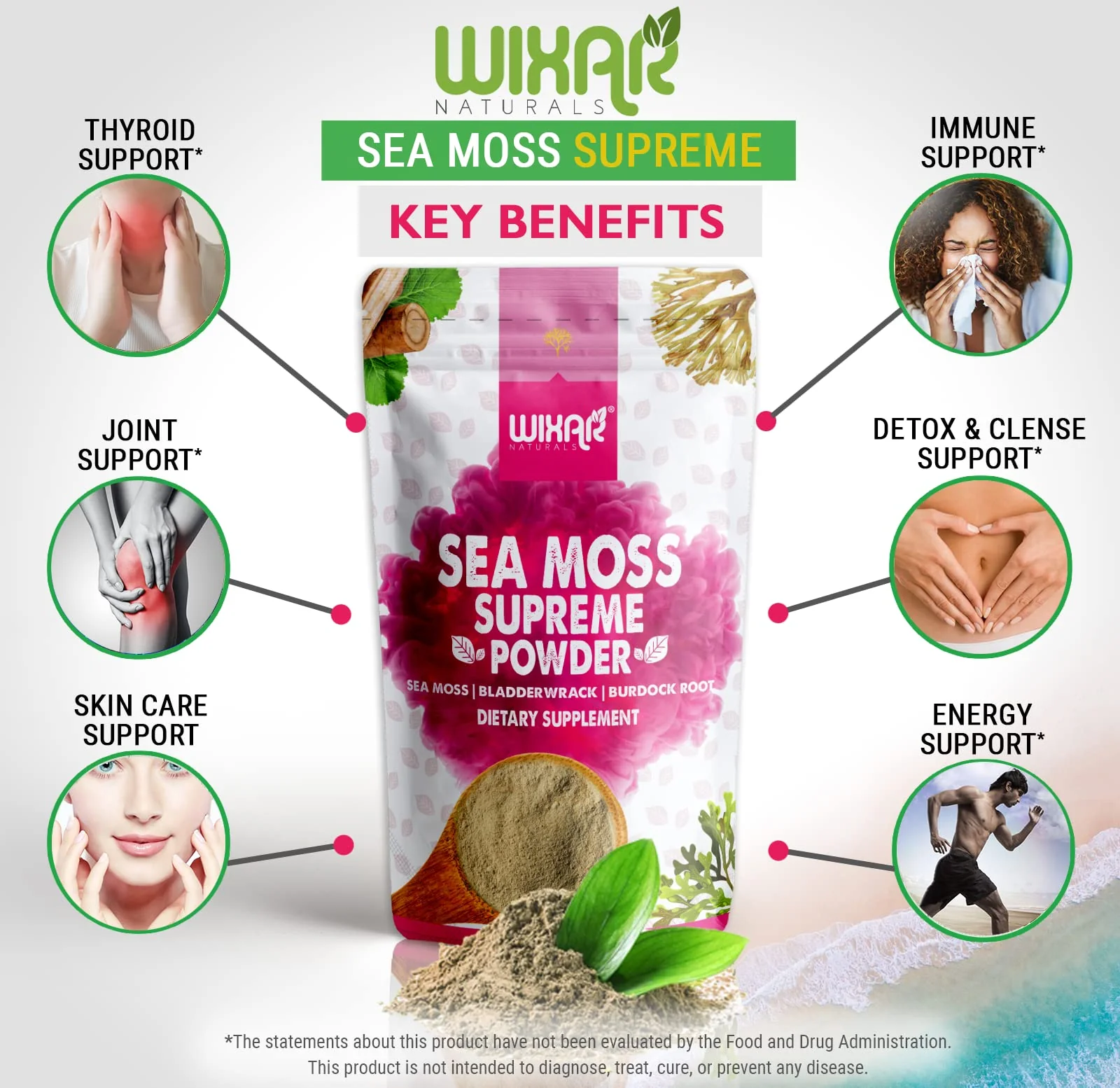 Wixar Wildcrafted Sea Moss Powder – (8 Ounces) – Natural Irish Sea Moss and Bladderwrack with Burdock Powder - Thyroid Support, Healthy Skin, Keto Detox, Joint Support Alkaline Supplements - Image 9