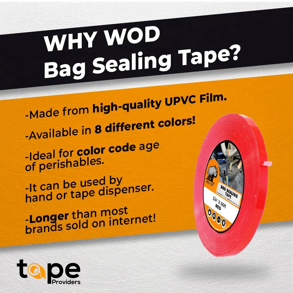 WOD Light Blue Produce Poly Bag Sealing Tape, 3/8 inch x 180 yds. (Pack of 10) for Packaging and Sealing of Meat, Gifts, or Ice Bags BSTC24PVC - Image 7