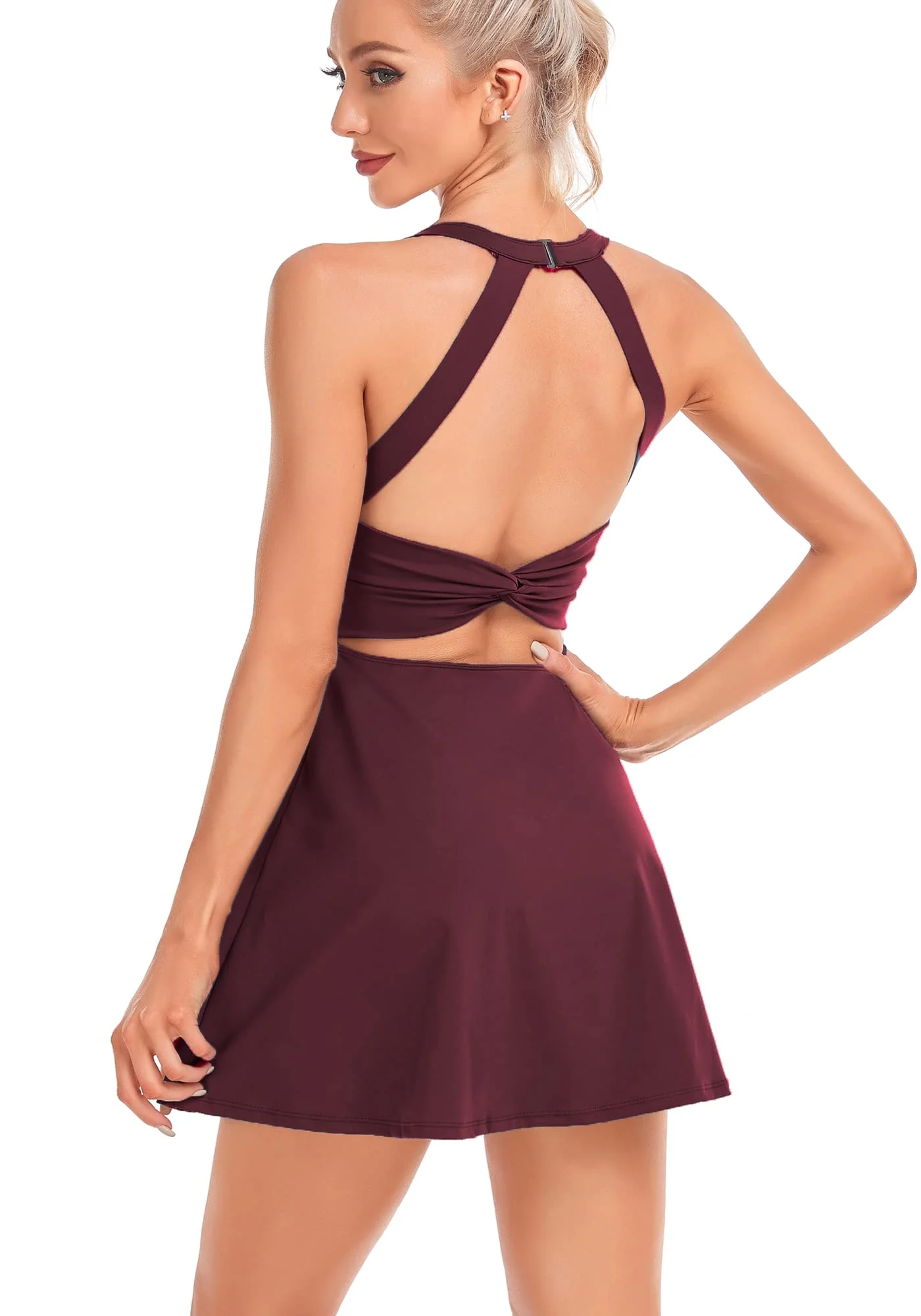 Womens Tennis Dress with Built in Shorts and Bra Workout Dress Golf Athletic Dress for Women Claret