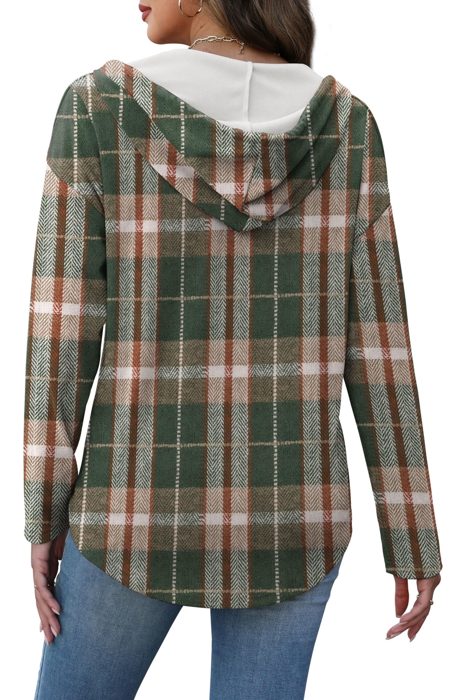Womens Tops Dressy Casual V Neck Sweatshirts Holiday Outfits Vacation Travel Hoodies Ugly Christmas Sweaters Plaid Green 2XL - Image 2