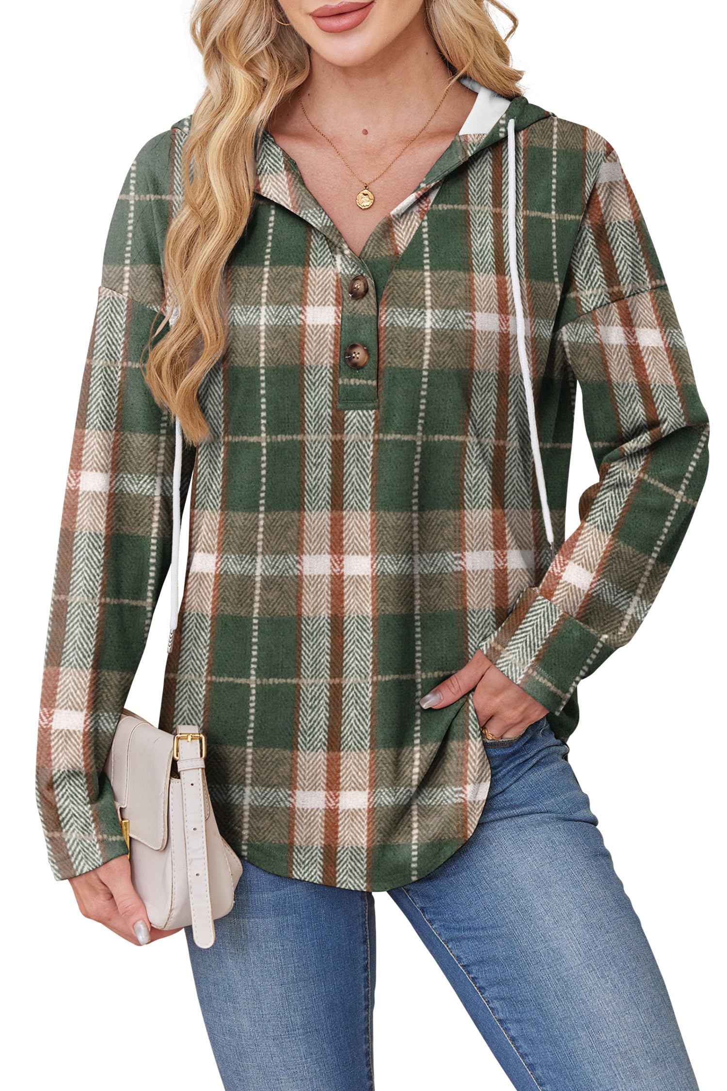 Womens Tops Dressy Casual V Neck Sweatshirts Holiday Outfits Vacation Travel Hoodies Ugly Christmas Sweaters Plaid Green 2XL - Image 3