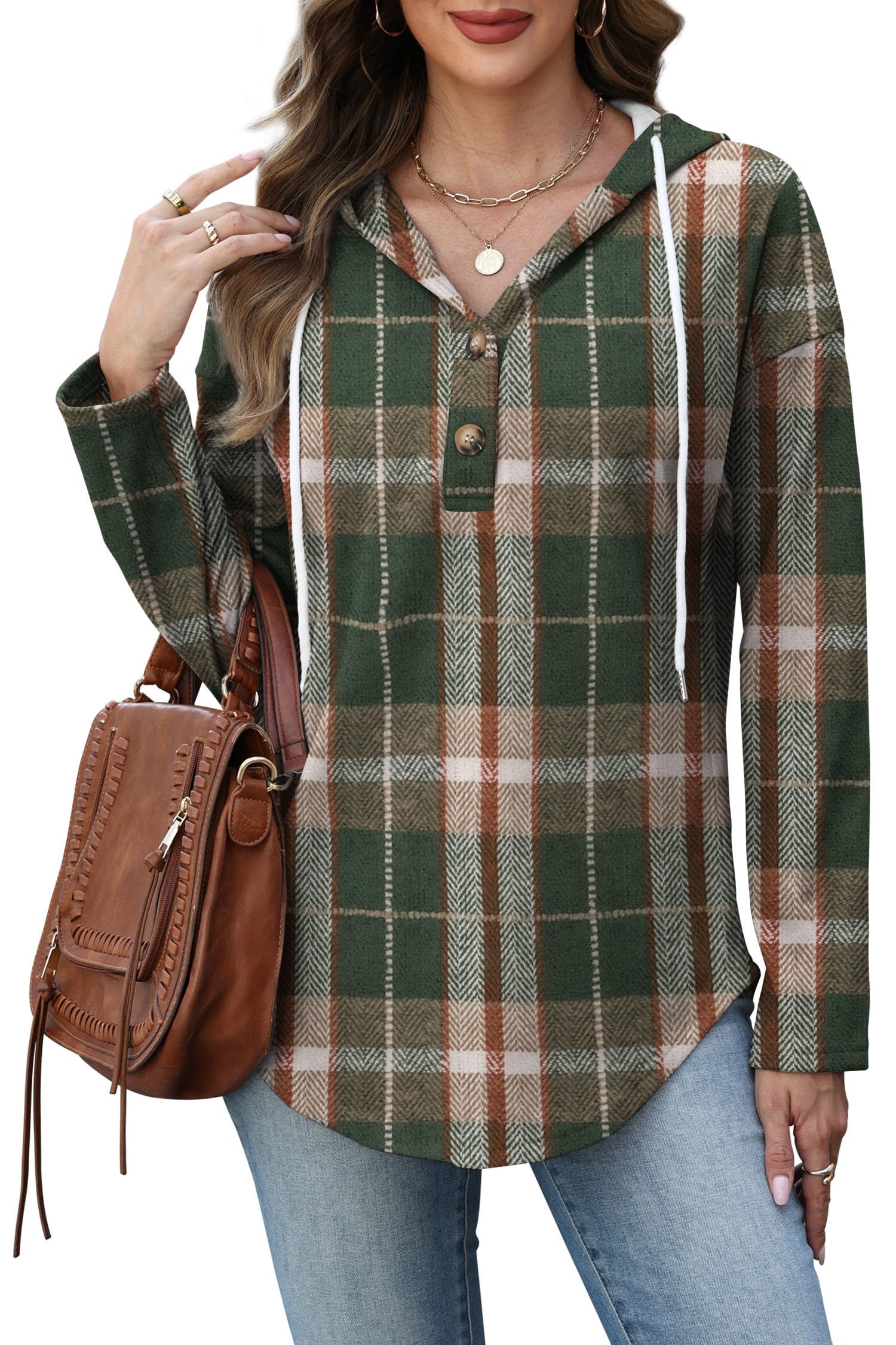 Womens Tops Dressy Casual V Neck Sweatshirts Holiday Outfits Vacation Travel Hoodies Ugly Christmas Sweaters Plaid Green 2XL - Image 4