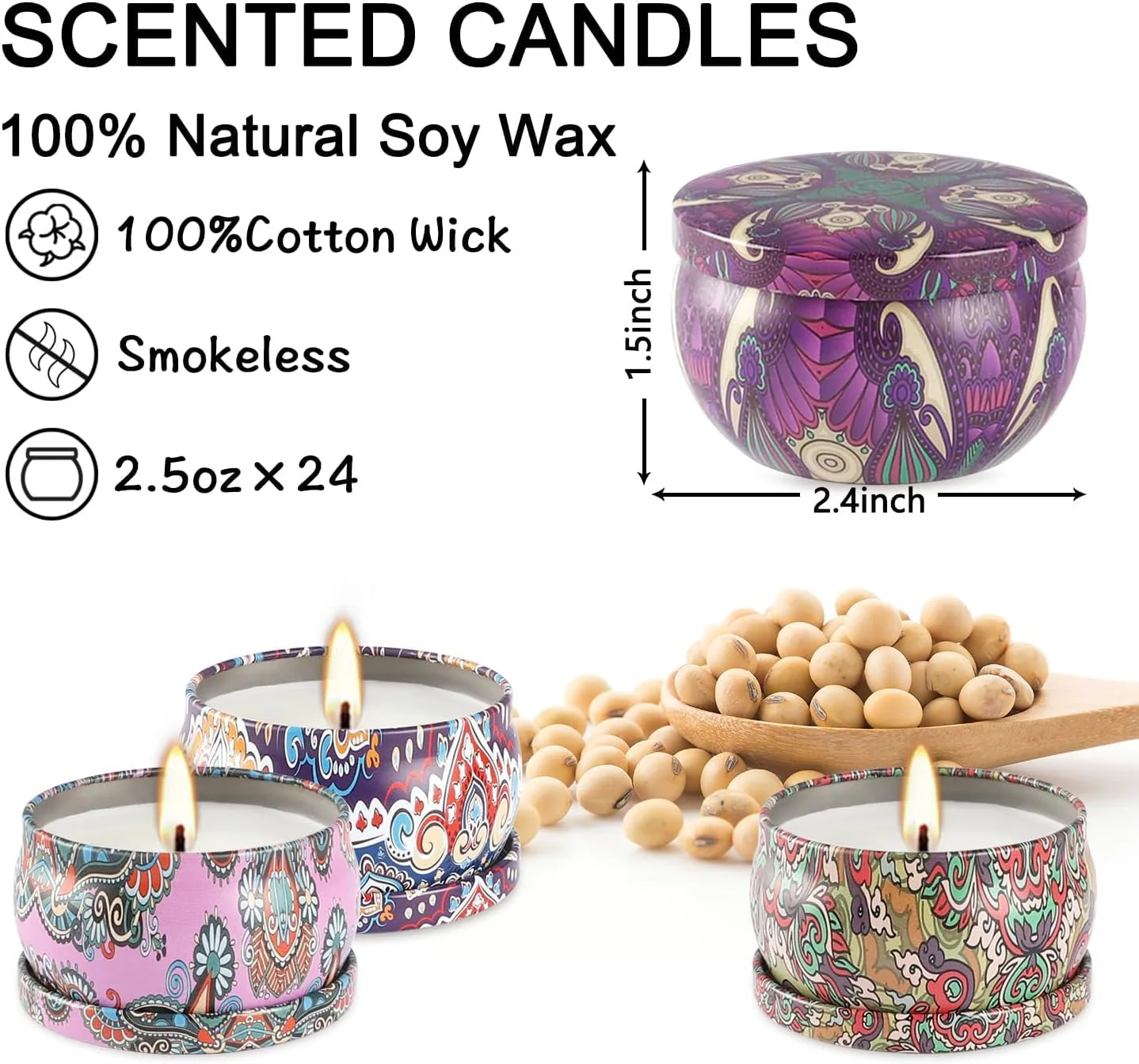 WPONSZU Scented Candles Gifts Set 24 Pack Soy Wax Travel Tin Jar Candles for Home 2.5 OZ jar Candles for Mom for Christmas, Birthday, Thanksgiving, Mother's Day - Image 6