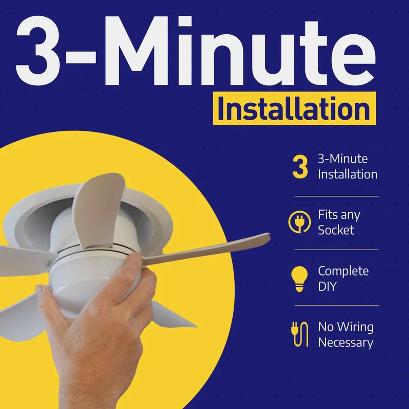 Wunder Cool Socket Fan Light, Small Ceiling Fans with Lights & Remote, E26 Base Screw in Ceiling Fan in Light Socket Fan Light Bulb with 5 Light Modes & 3 Fan Speed Levels - Image 2