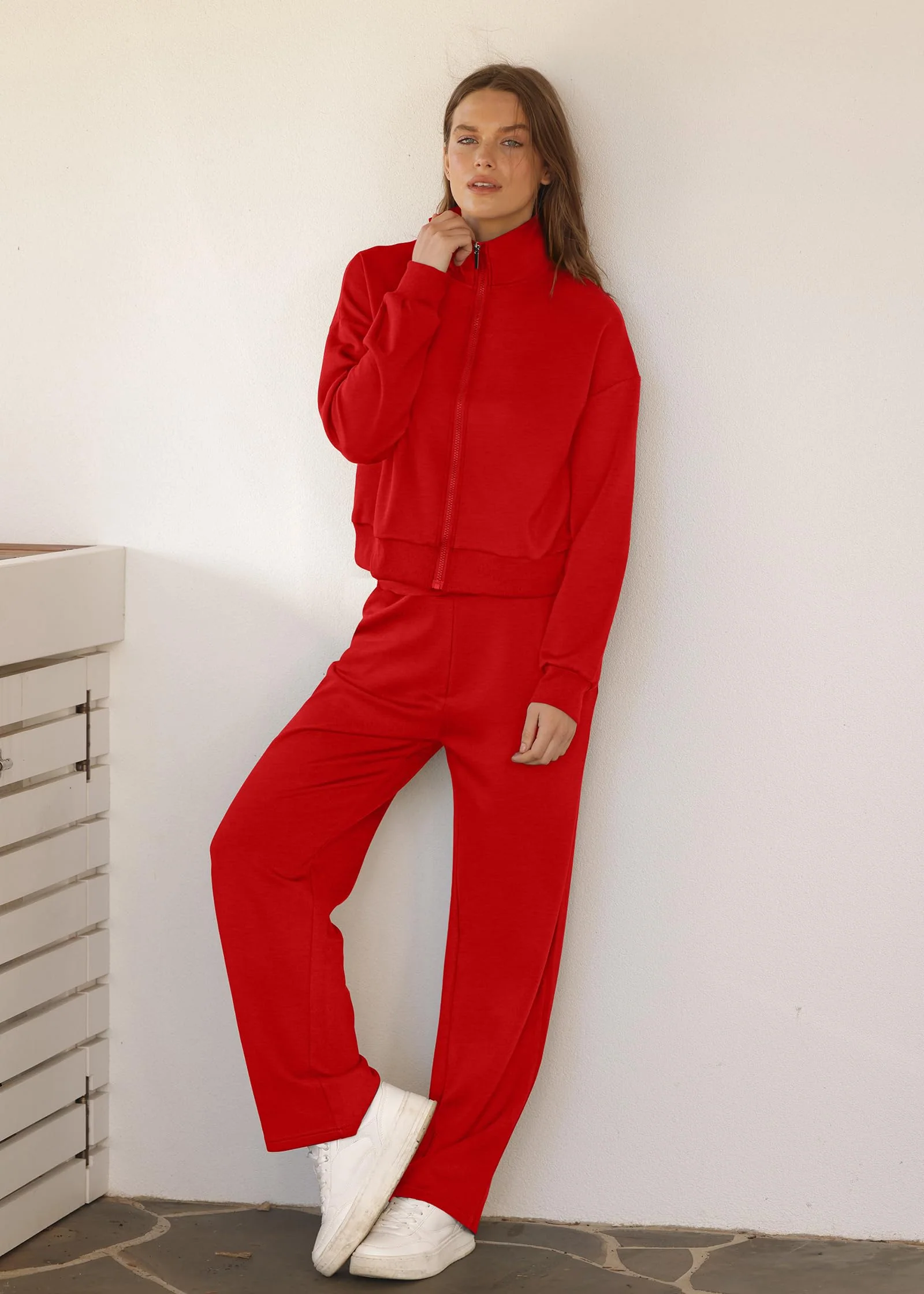 XIEERDUO Christmas Outfits for Women 2025 Red Zipper 2 Piece Womens Loungewear Set Sweatsuit Sweatshirt Tracksuit M - Image 5