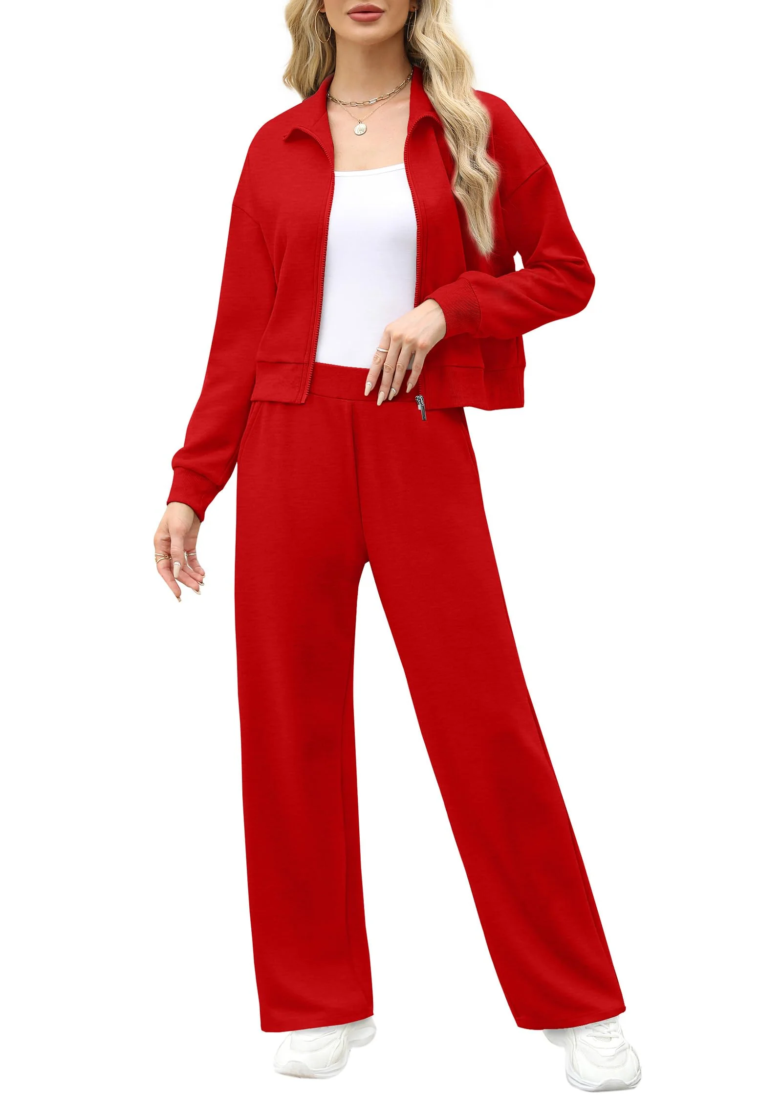 XIEERDUO Christmas Outfits for Women 2025 Red Zipper 2 Piece Womens Loungewear Set Sweatsuit Sweatshirt Tracksuit M - Image 6