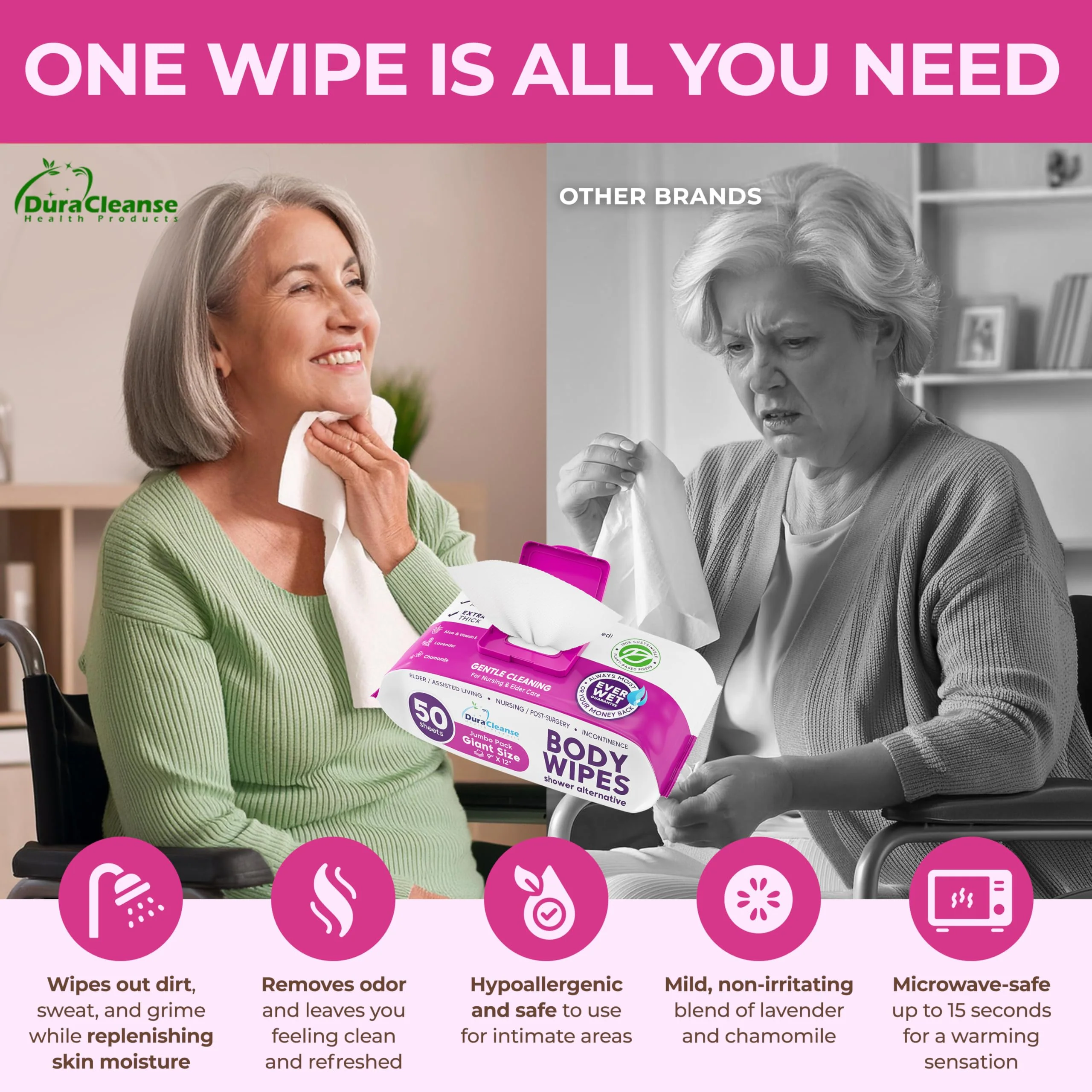 XL Body Wash Wipes for Adults Bathing No Rinse & Elderly Incontinence (4pk) - 200 Ct. + 16 Travel Bath Wipes - 9"x12" Disposable Washcloths for Adult Surgery Recovery Supplies & Elder Care Products - Image 8