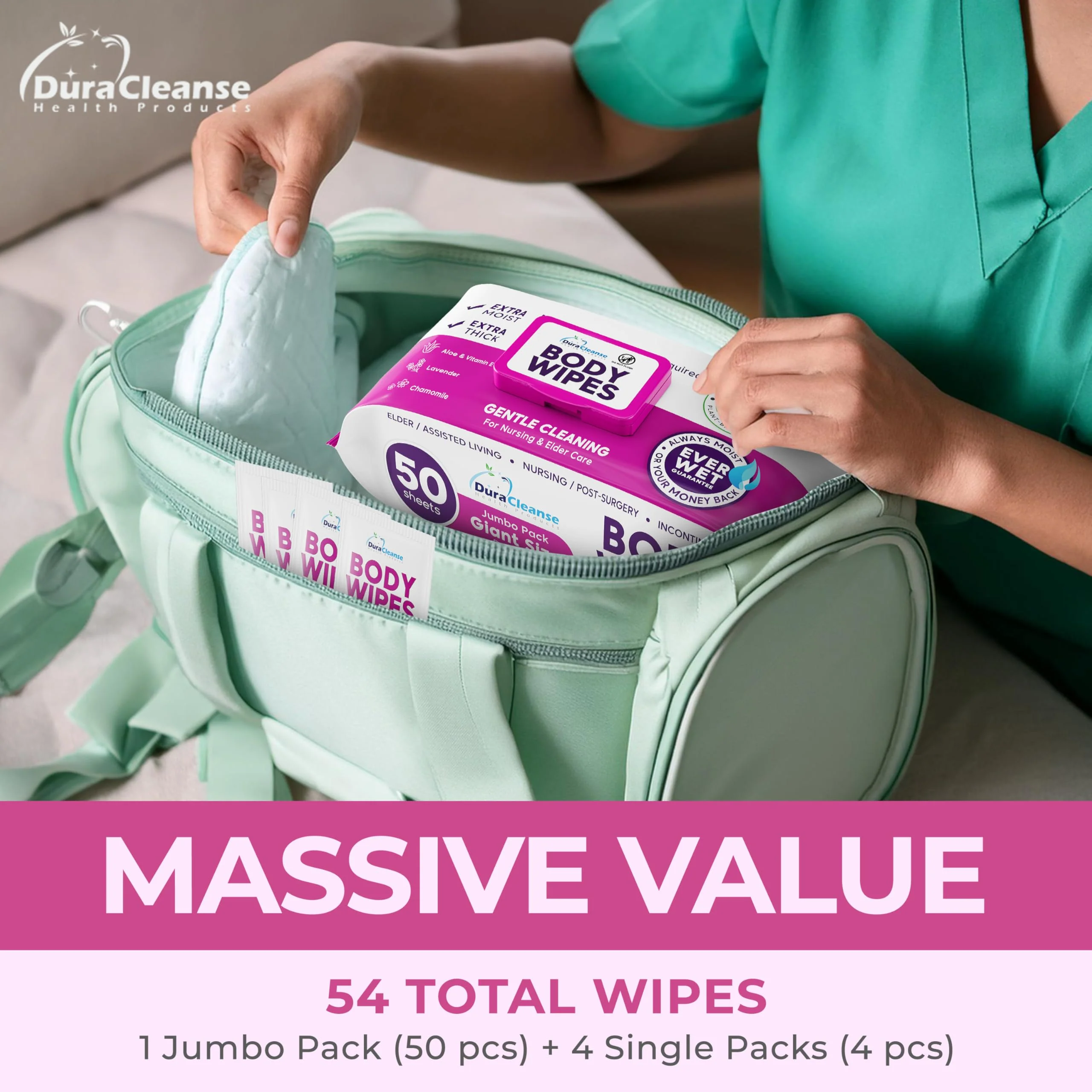 XL Body Wash Wipes for Adults Bathing No Rinse & Elderly Incontinence (4pk) - 200 Ct. + 16 Travel Bath Wipes - 9"x12" Disposable Washcloths for Adult Surgery Recovery Supplies & Elder Care Products - Image 9