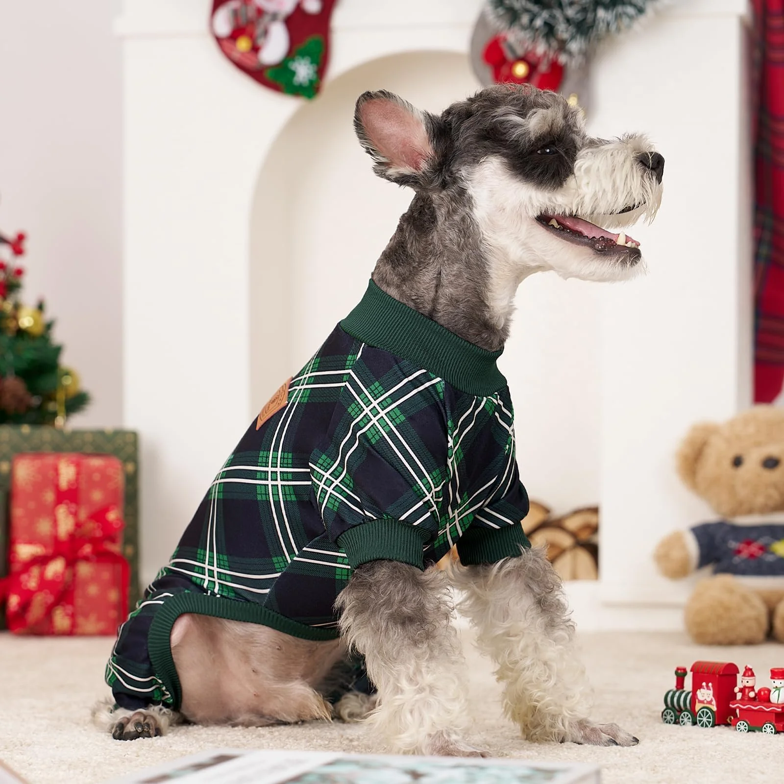 XPUDAC 4 Pack Dog Pajamas for Small Dogs Cats Plaid Doggie Clothes Puppy Onesies Christmas Pajamas Jumpsuits Pet Pjs Shirt Apparel Medium, Red Green Beige Grey - Image 2