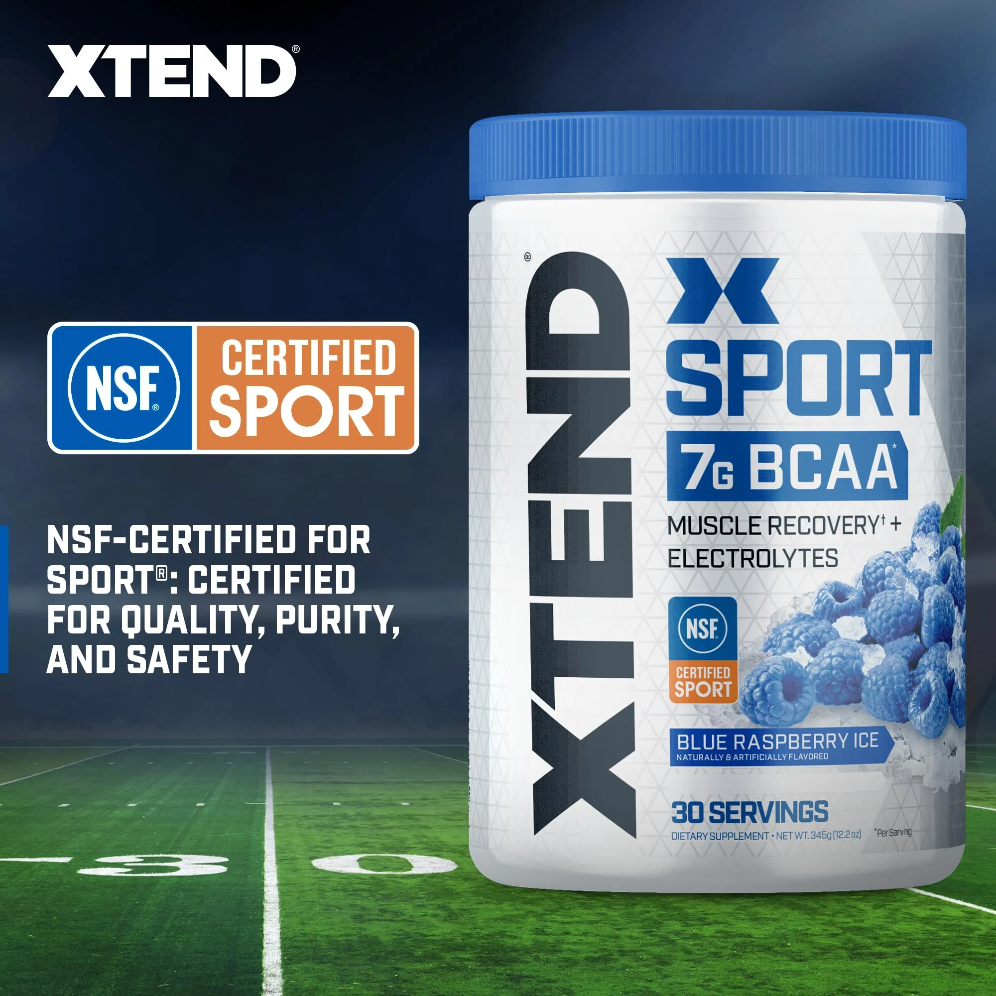 XTEND Sport BCAA Powder Blue Raspberry Ice - Electrolyte Powder for Recovery & Hydration with Amino Acids - 30 Servings - Image 4