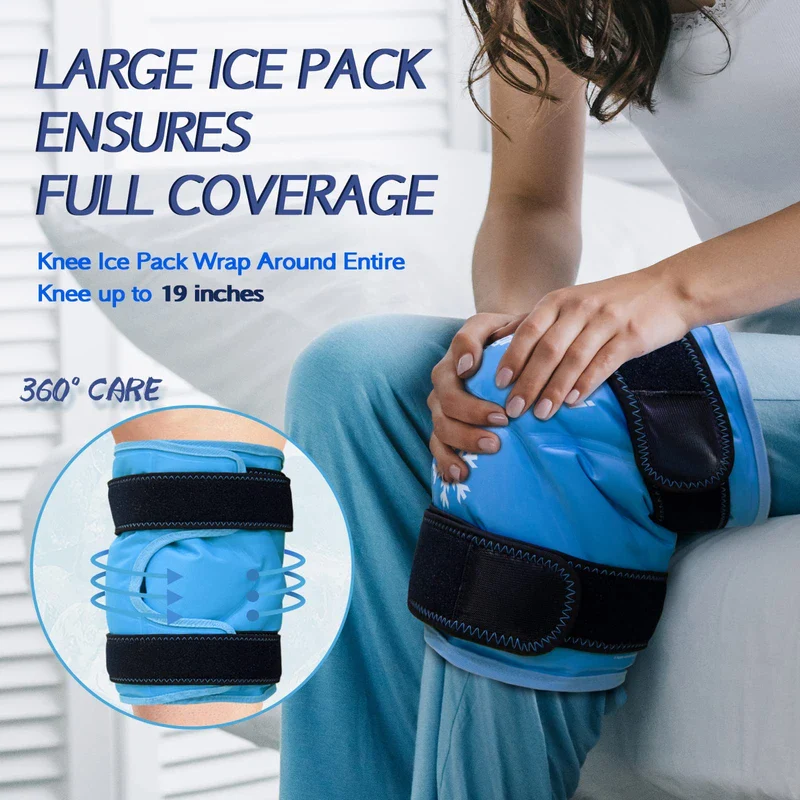XXL Knee Ice Pack Wrap Around Entire Knee After Surgery, Reusable Gel Ice Pack for Knee Injuries, Large Ice Pack for Pain Relief, Swelling, Knee Surgery, Sports Injuries, 2 Pack (Sky-Blue) - Image 3