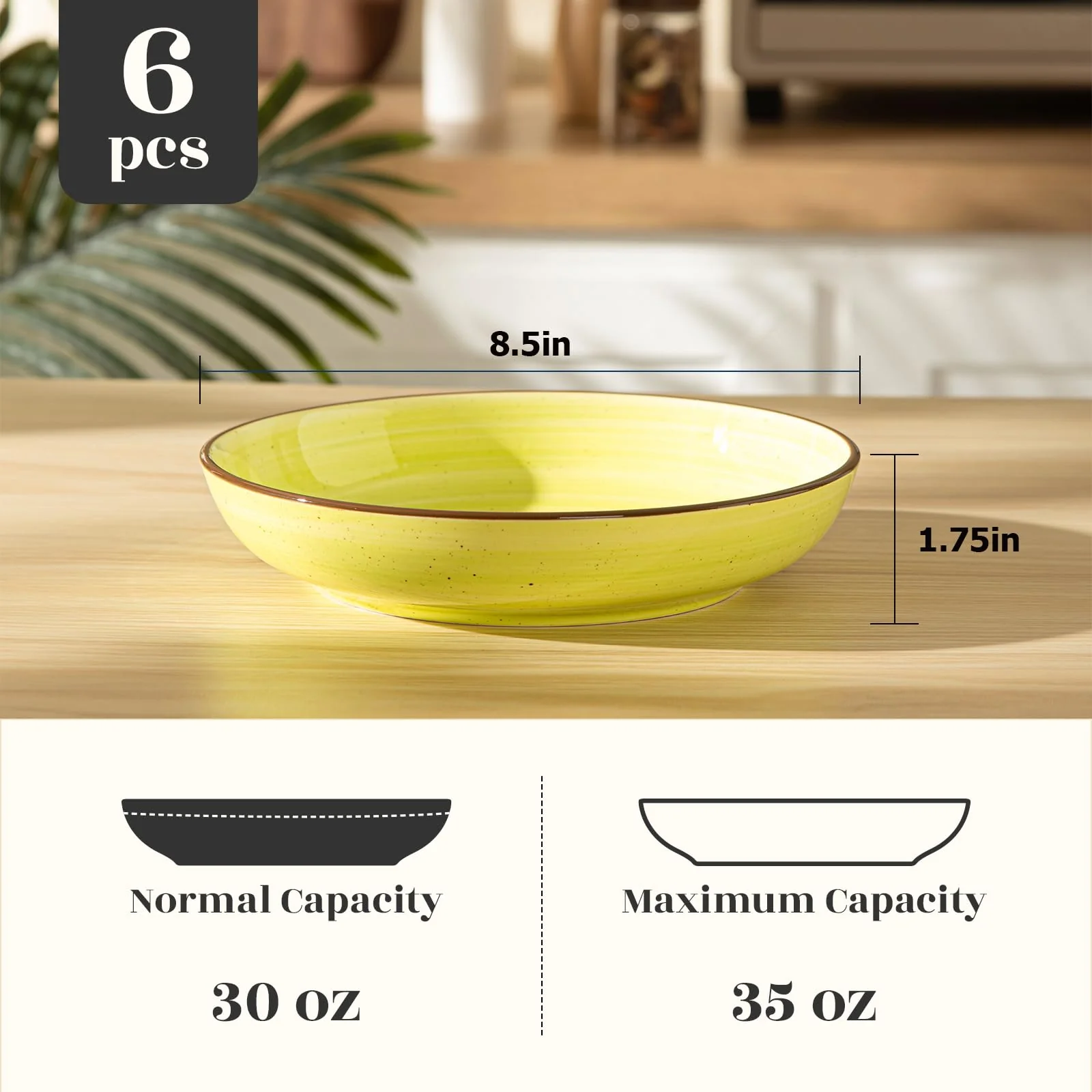 Y YHY Pasta Bowls Set of 6, 30 oz Ceramic Shallow Bowls, Serving Bowls Pasta Plates and Salad Bowls, Microwave & Dishwasher Safe Soup Bowls, Assorted Colors Christmas Day Gift - Image 5