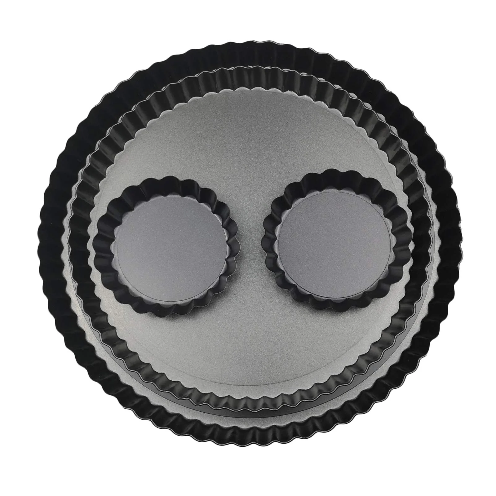 Yamteck 11 & 9 Inch Round Tart Pans with 2Pcs 4'' Mini Pans. Removable Bottom, Non-Stick Coating, Rugged Carbon Steel for Tart Quiche Pie Making. Gift for Christmas Thanksgiving Party Festival Family