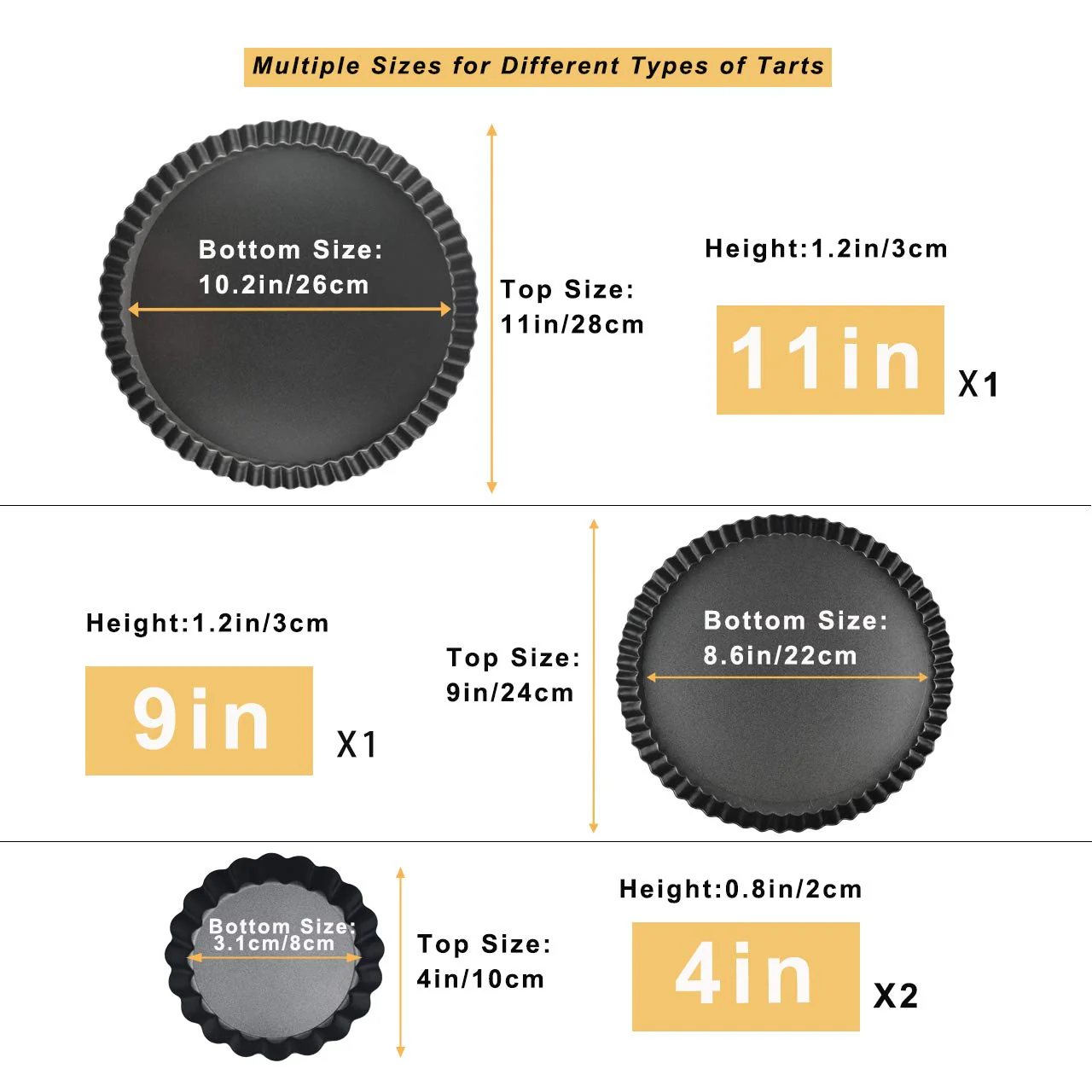 Yamteck 11 & 9 Inch Round Tart Pans with 2Pcs 4'' Mini Pans. Removable Bottom, Non-Stick Coating, Rugged Carbon Steel for Tart Quiche Pie Making. Gift for Christmas Thanksgiving Party Festival Family - Image 8