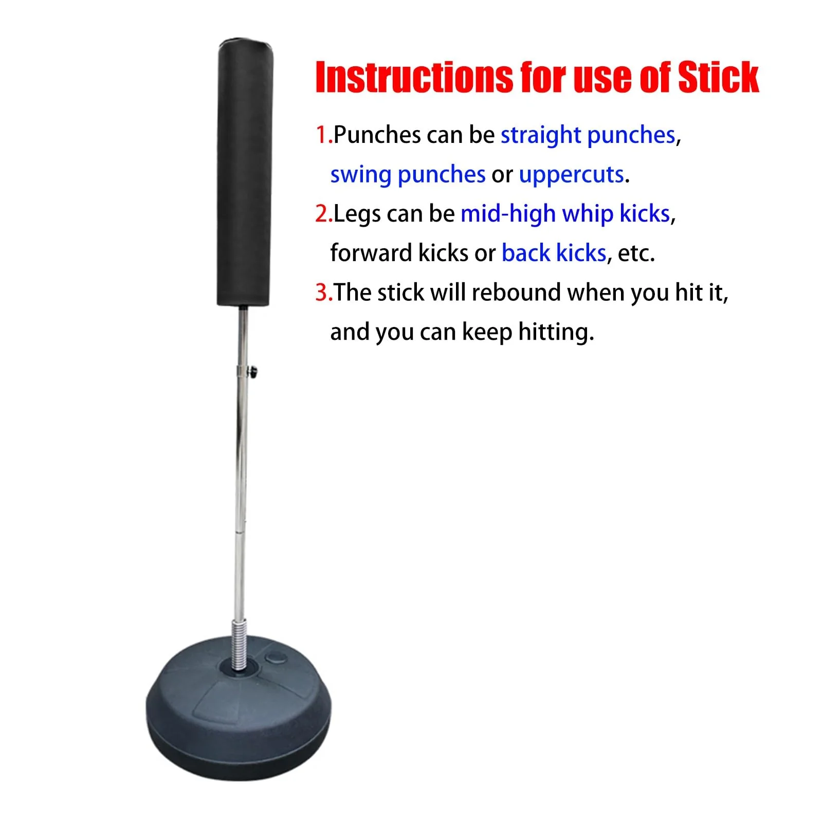 YANBI Wing Chun Dummy Floor Standing Spring Stakes with Base, Portable Kung Fu Wing Chun Training Dummy Adjustable Height, Easy Assembly Wooden Man Pile Device - Image 3