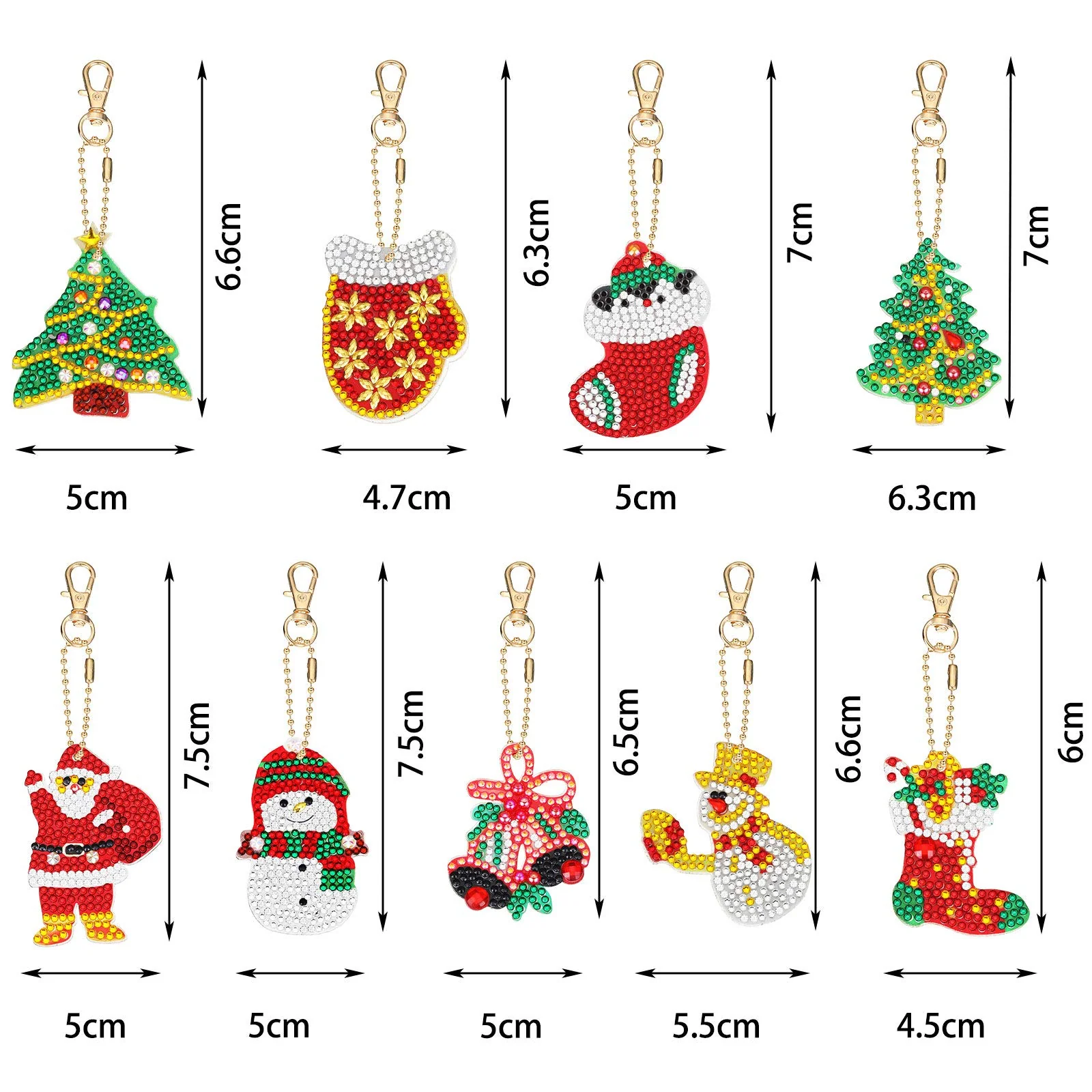 Yaomiao 17 Pieces Double Sided Diamond Art Christmas Ornaments Christmas Keychains Diamond Art Kit for Adult DIY 5d Painting Round Drill Key Chain Xmas Crystal Rhinestone Arts Craft Keychain Supplies - Image 5