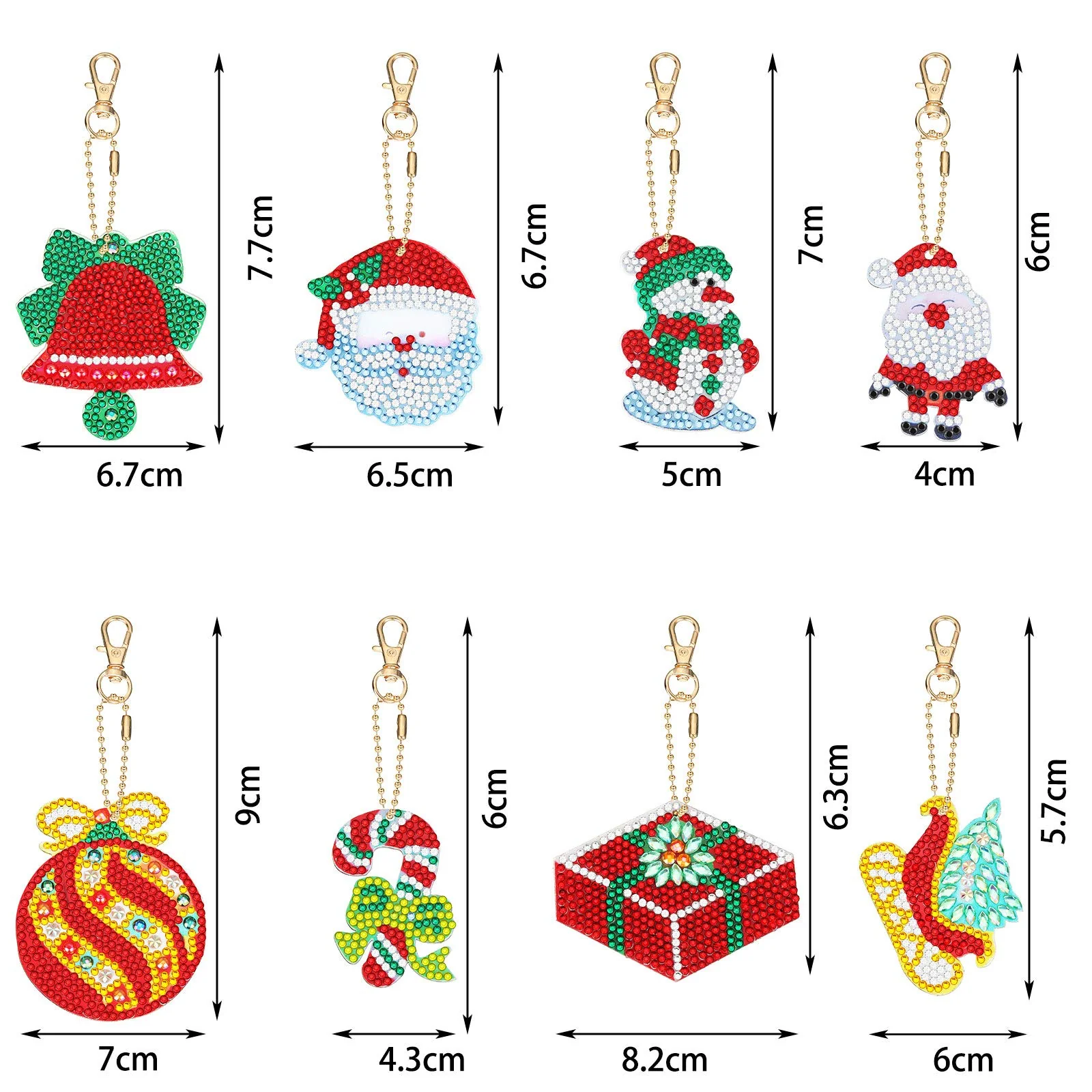 Yaomiao 17 Pieces Double Sided Diamond Art Christmas Ornaments Christmas Keychains Diamond Art Kit for Adult DIY 5d Painting Round Drill Key Chain Xmas Crystal Rhinestone Arts Craft Keychain Supplies - Image 6