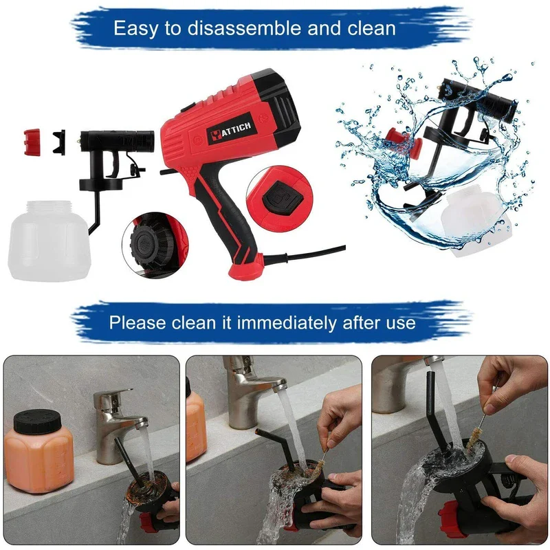 YATTICH Paint Sprayer, High Power HVLP Spray Gun, with 5 Copper Nozzles & 3 Patt - Image 6