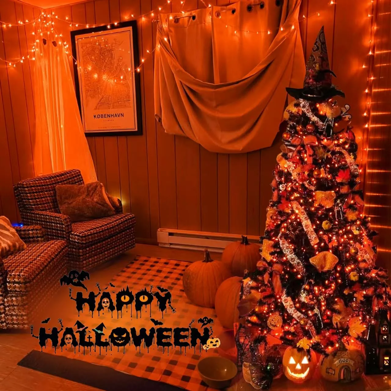 YEGUO 165ft 500 LED Halloween Lights Outdoor Waterproof, 8 Modes Orange String Lights Plug in, Green Wire Christmas Lights Indoor with Timer Memory - Image 6