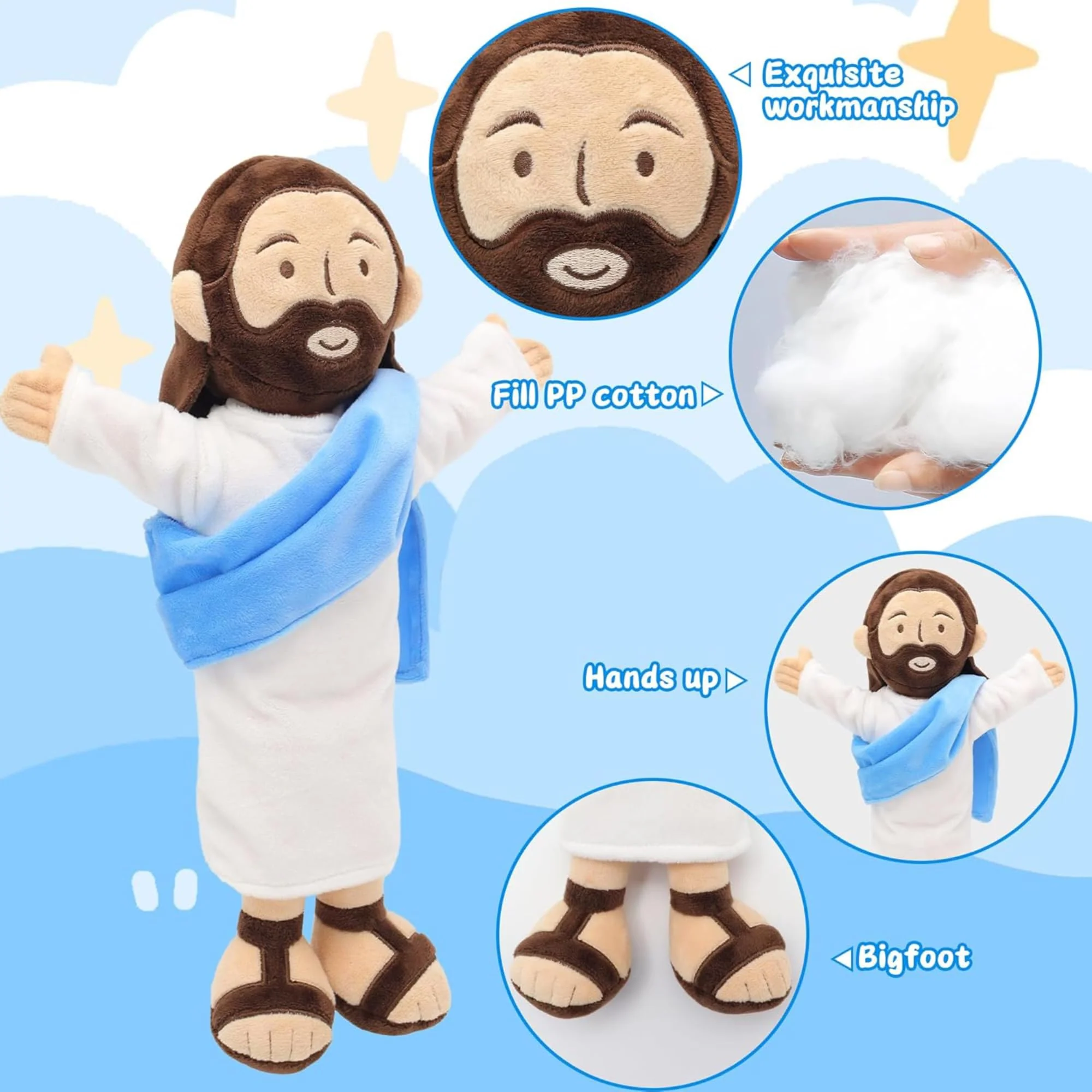Yelakey 13" Jesus Plush, Jesus Stuffed Doll Plushie for Easter Christmas Church (Brown) - Image 10