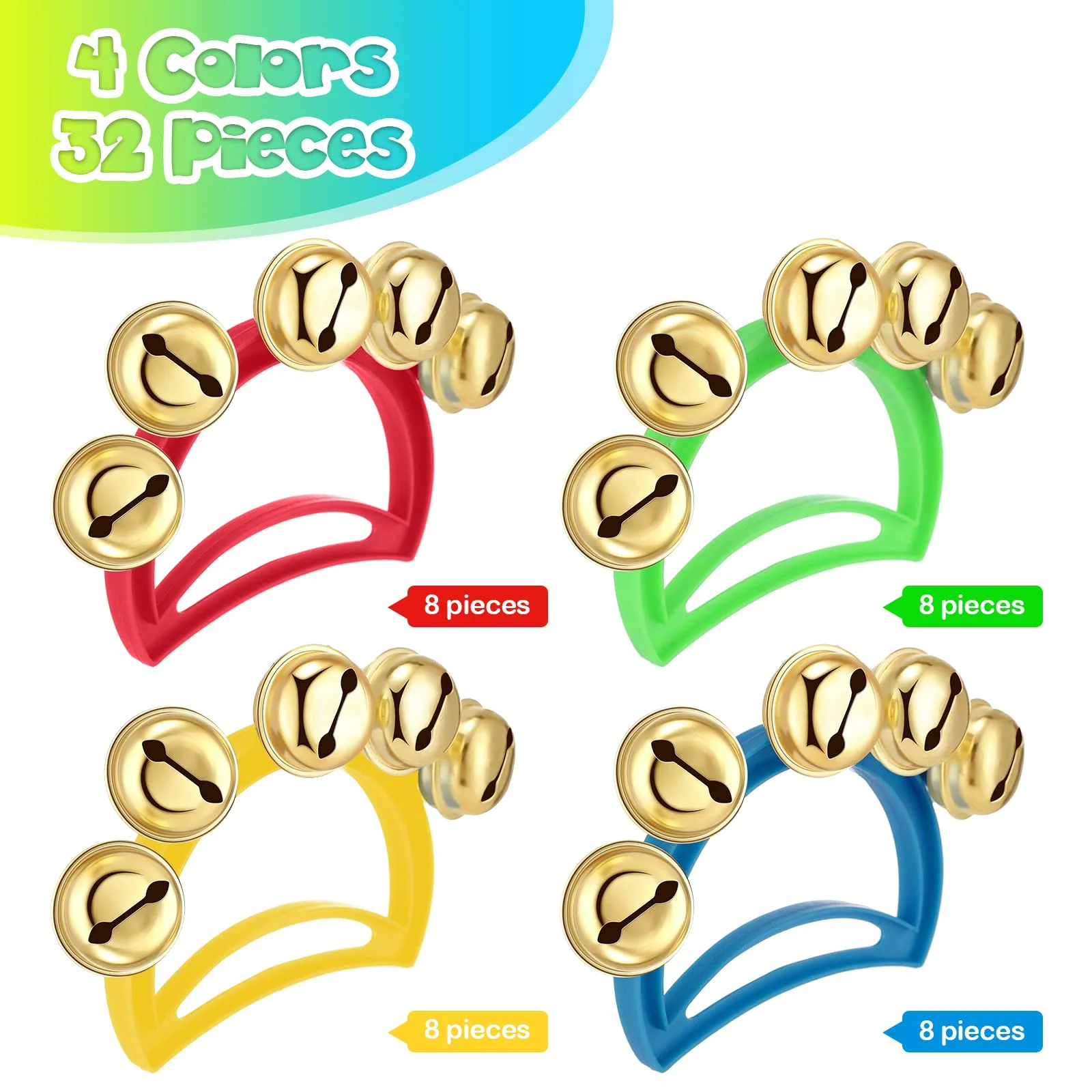 Yeshone 32 Pcs Hand Bells Jingle Bells Bulk Back to School Supplies Tambourine Noise Makers for Kids Adults Musical Instruments Church School Concert Birthday Party Operation Christmas Gifts - Image 7