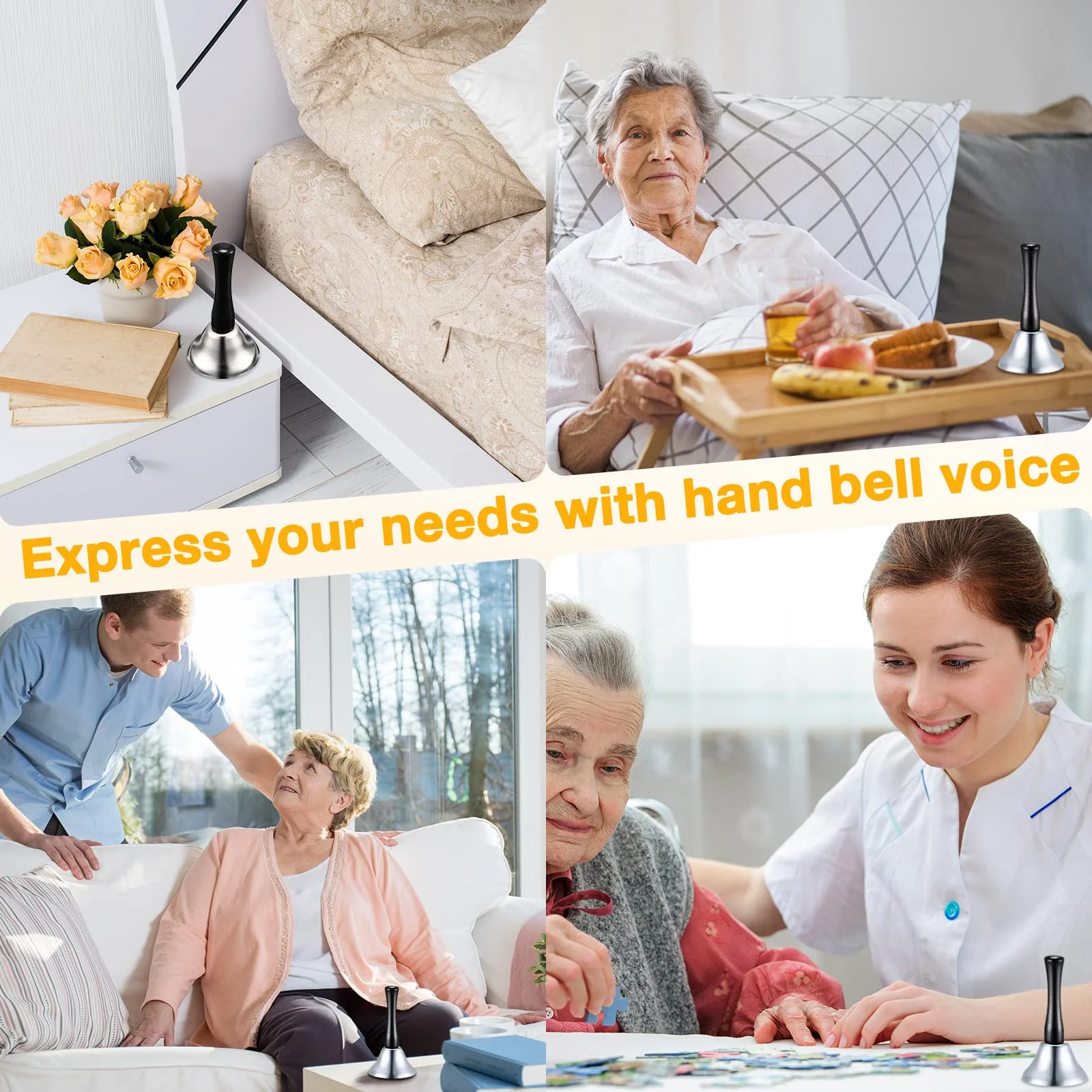 Yeshone 50 Pcs Loud Hand Bell Bulk Dinner Service Bell for Food Line Care for The Sick and Elderly Alarm Ringing Call for Pets Jingles Weddings Christmas Decoration(Silver) - Image 3