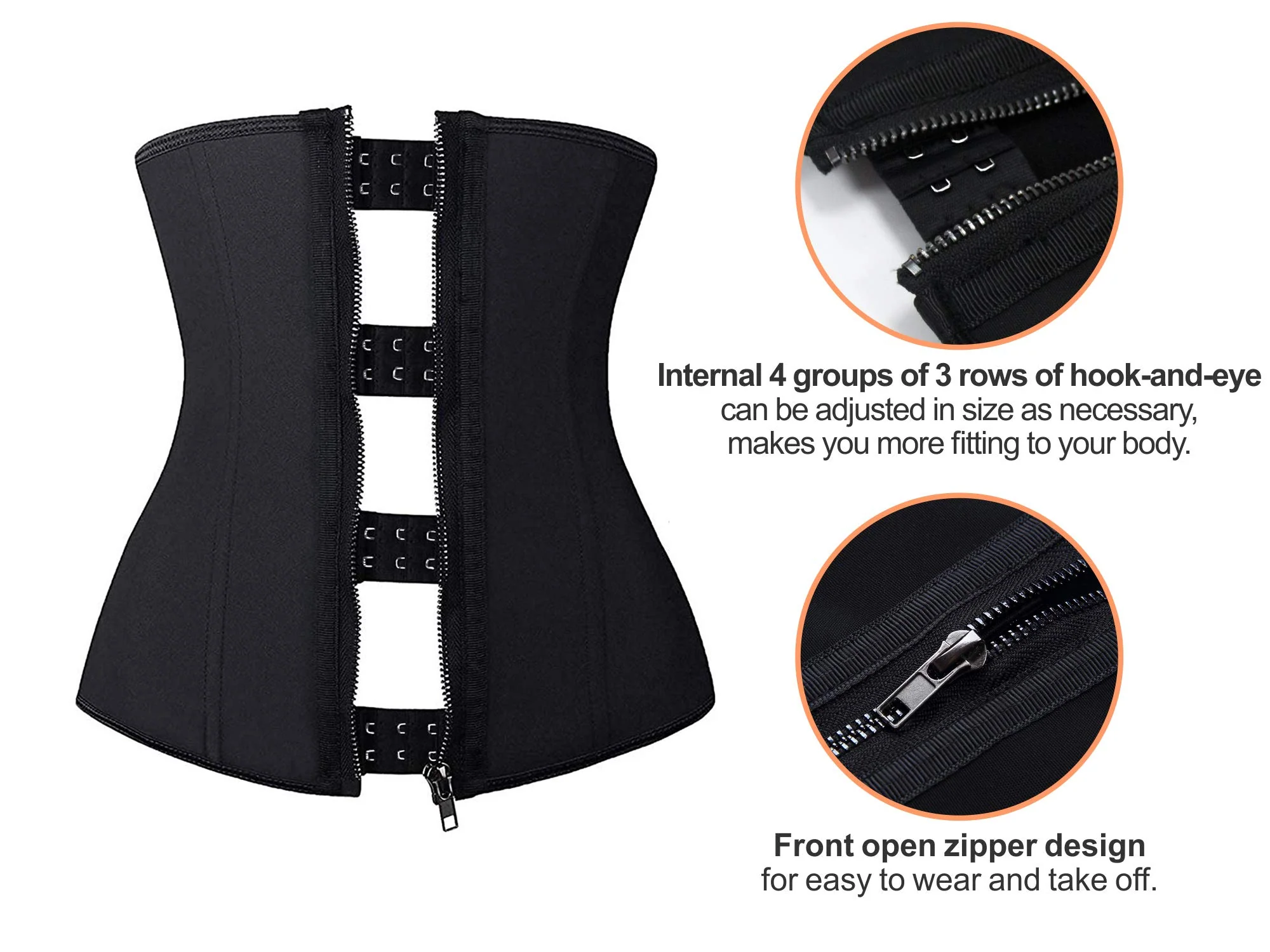 YIANNA Latex Waist Trainer for Women Tummy Control Zipper Underbust Waist Cincher Corset Hourglass Body Shaper Sport Girdle, YA2219-Black-M - Image 6