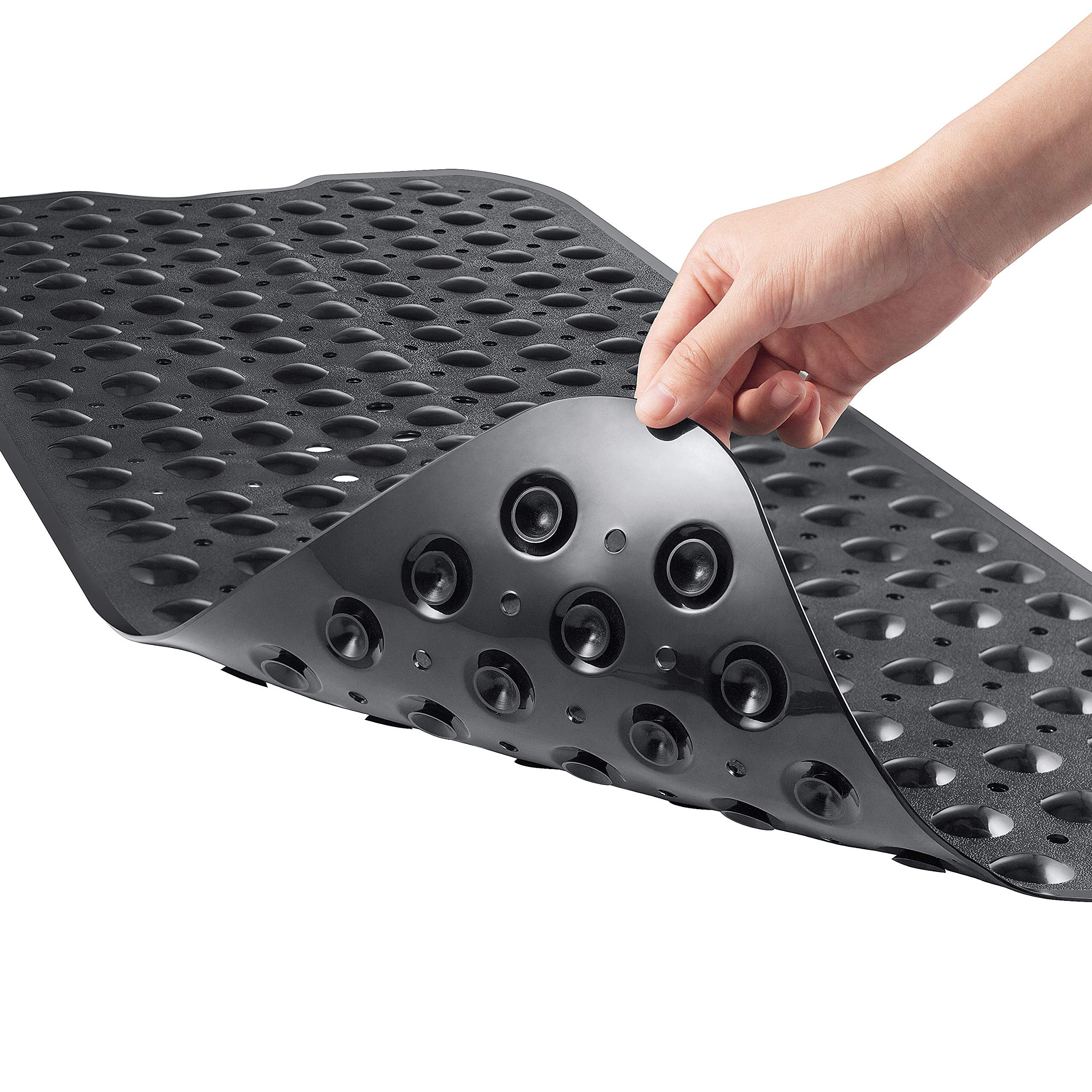 YINENN Bath and Shower Safety Mats 40x16 inch, Non Slip with Suction Cups for Bathroom Stall and Tub Floor, Extra Large and Machine Washable, Drain Holes Keep Bathtub Clean, Black
