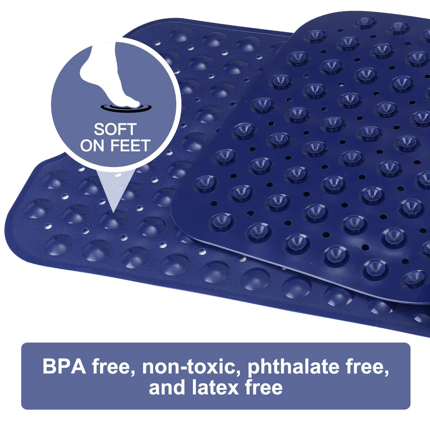 YINENN Bath and Shower Safety Mats 40x16 inch, Non Slip with Suction Cups for Bathroom Stall and Tub Floor, Extra Large and Machine Washable, Drain Holes Keep Bathtub Clean, Dark Blue - Image 3