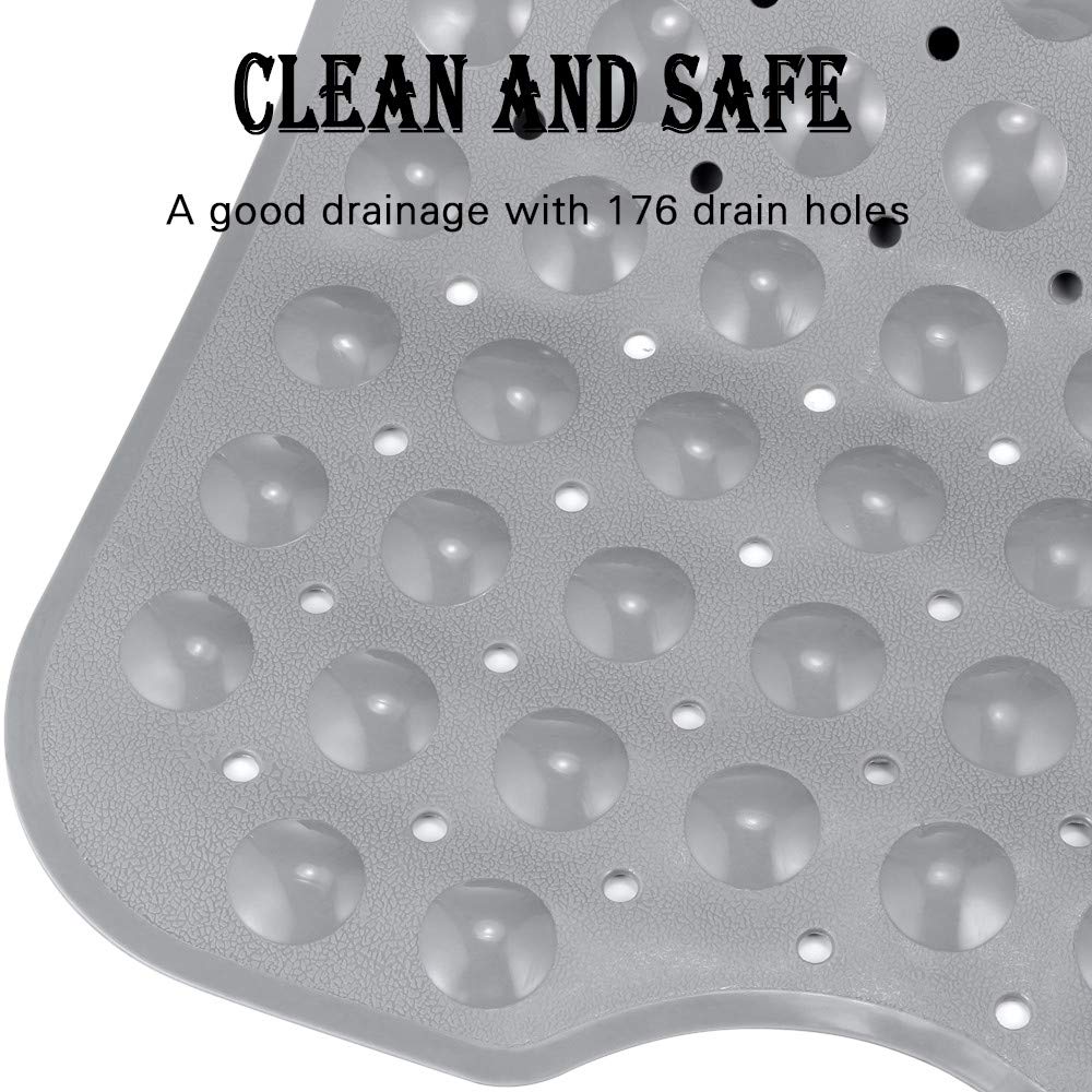 YINENN Bath and Shower Safety Mats 40x16 inch, Non Slip with Suction Cups for Bathroom Stall and Tub Floor, Extra Large and Machine Washable, Drain Holes Keep Bathtub Clean, Grey - Image 3
