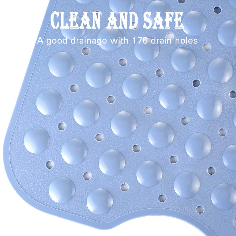 YINENN Bath and Shower Safety Mats 40x16 inch, Non Slip with Suction Cups for Bathroom Stall and Tub Floor, Extra Large and Machine Washable, Drain Holes Keep Bathtub Clean, Light Blue - Image 3
