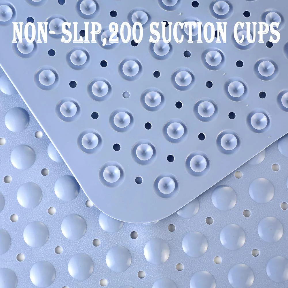 YINENN Bath and Shower Safety Mats 40x16 inch, Non Slip with Suction Cups for Bathroom Stall and Tub Floor, Extra Large and Machine Washable, Drain Holes Keep Bathtub Clean, Light Blue - Image 4