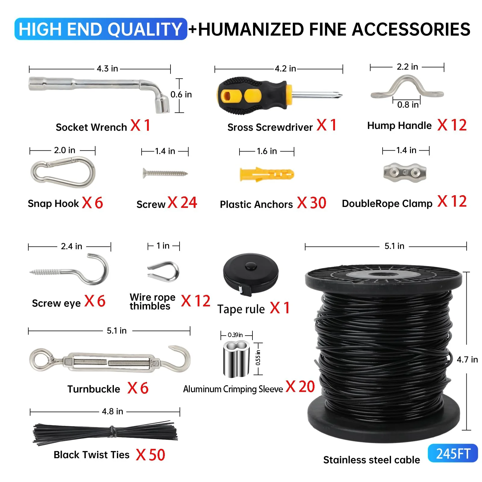 YingYa BIS 246FT Black Vinyl Coated 304 Stainless Steel Wire Rope Cable Kit – Heavy Duty Outdoor String Light Hanging Guide Wire with M5 Turnbuckle for Patio, Garden, Christmas Lights - Image 4