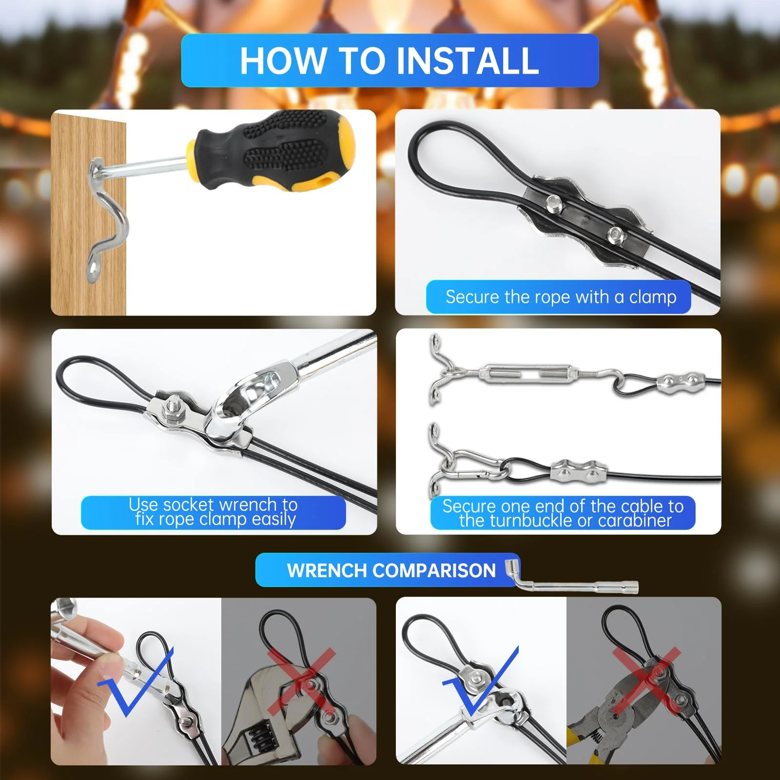 YingYa BIS 246FT Black Vinyl Coated 304 Stainless Steel Wire Rope Cable Kit – Heavy Duty Outdoor String Light Hanging Guide Wire with M5 Turnbuckle for Patio, Garden, Christmas Lights - Image 7