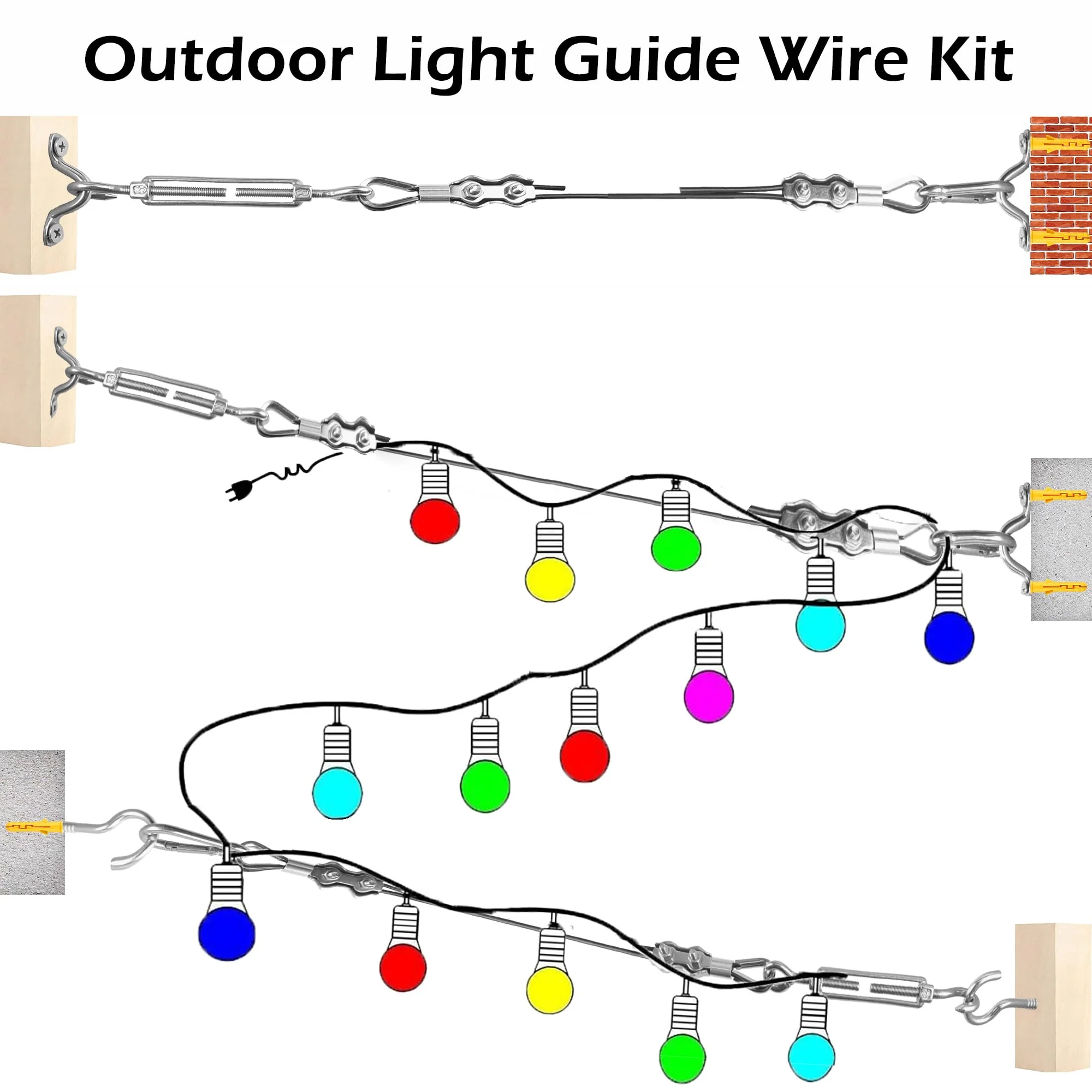 YingYa BIS 246FT Black Vinyl Coated 304 Stainless Steel Wire Rope Cable Kit – Heavy Duty Outdoor String Light Hanging Guide Wire with M5 Turnbuckle for Patio, Garden, Christmas Lights - Image 8