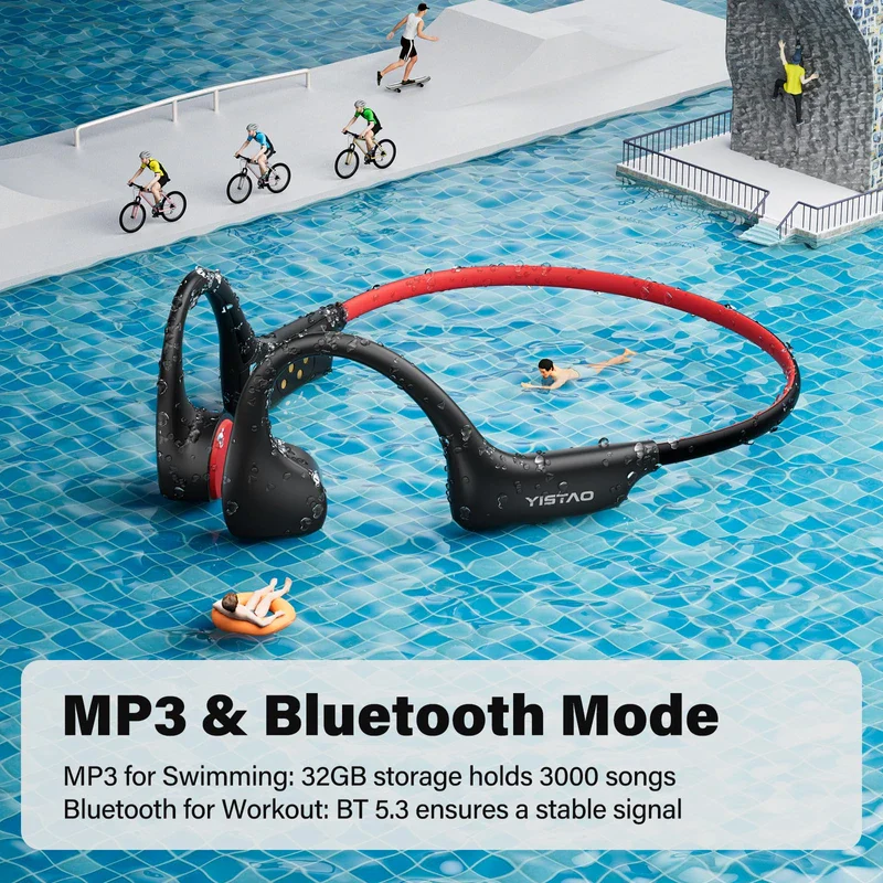 Yistao Bone Conduction Headphones, Open Ear Headphones Wireless Earphones, 32GB MP3, 8 Hours Playtime, Bluetooth 5.3, IP68 Waterproof Headphones for Running and Fitness Workout - Red - Image 5