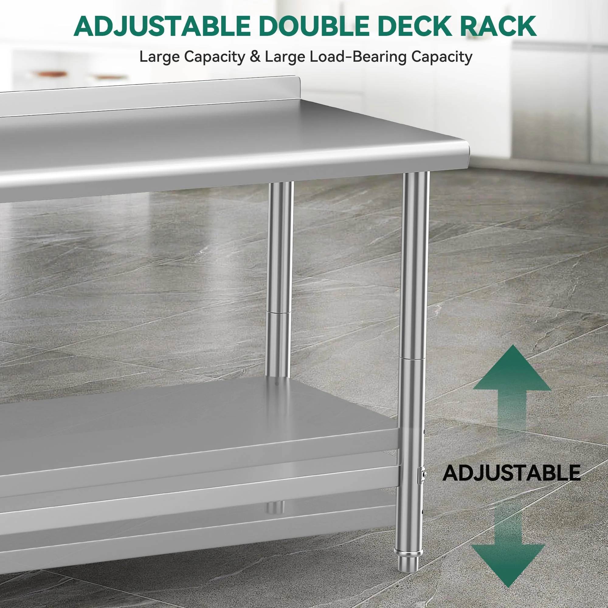YITAHOME 60" x 24" Stainless Steel Table for Prep & Work with Backsplash, NSF Commercial Heavy Duty Table with Undershelf for Home Kitchen Restaurant Garage Warehouse - Image 5
