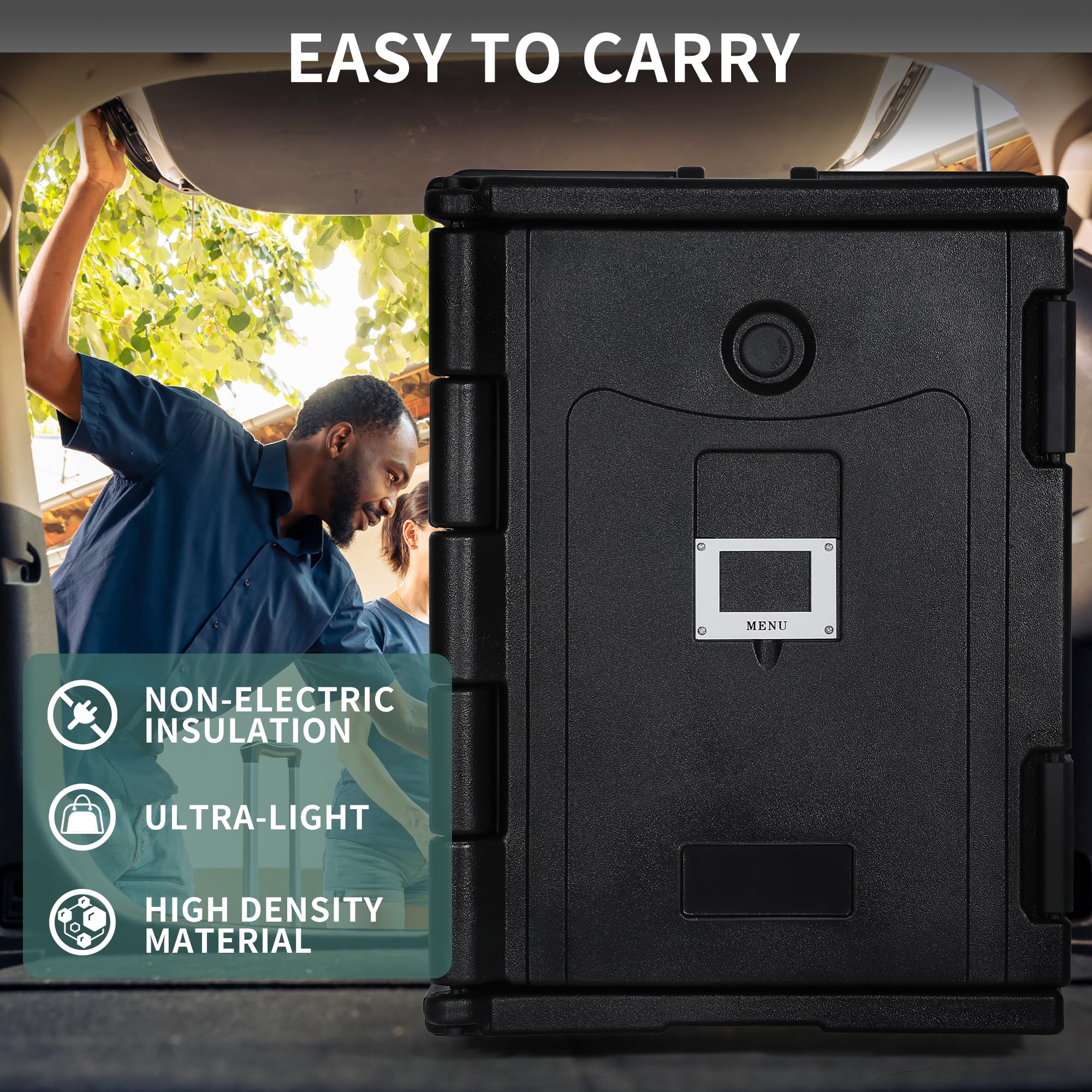 YITAHOME Insulated Food Pan Carrier, 95 Qt LLDPE Hot Box for Catering w/Stainless Steel Pan, Catering Food Warmer with Swivel Casters for 6 Full-Size Pans, Stackable Design for Restaurant Gathering - Image 4
