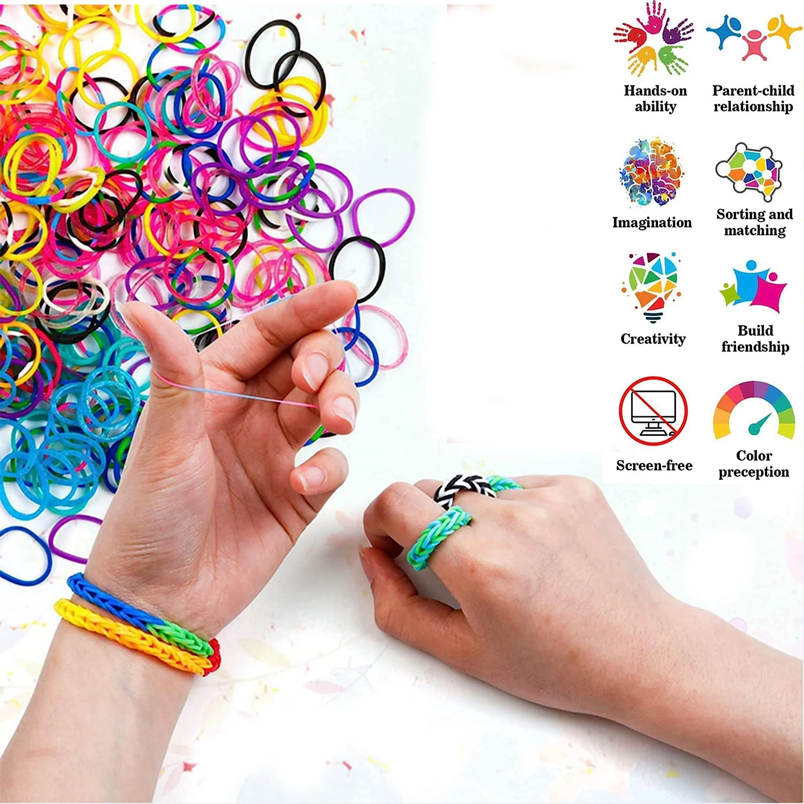 YITOHOP 15000+ Rubber Loom Bands, Mega Rubber Bands Bracelet Kit,Loom Bracelet Making Kit with 3 Layer Container,30 Colors,380 Beads,30 Charms,Clips, Hooks Tools for DIY Art Christmas Holiday Gift - Image 4