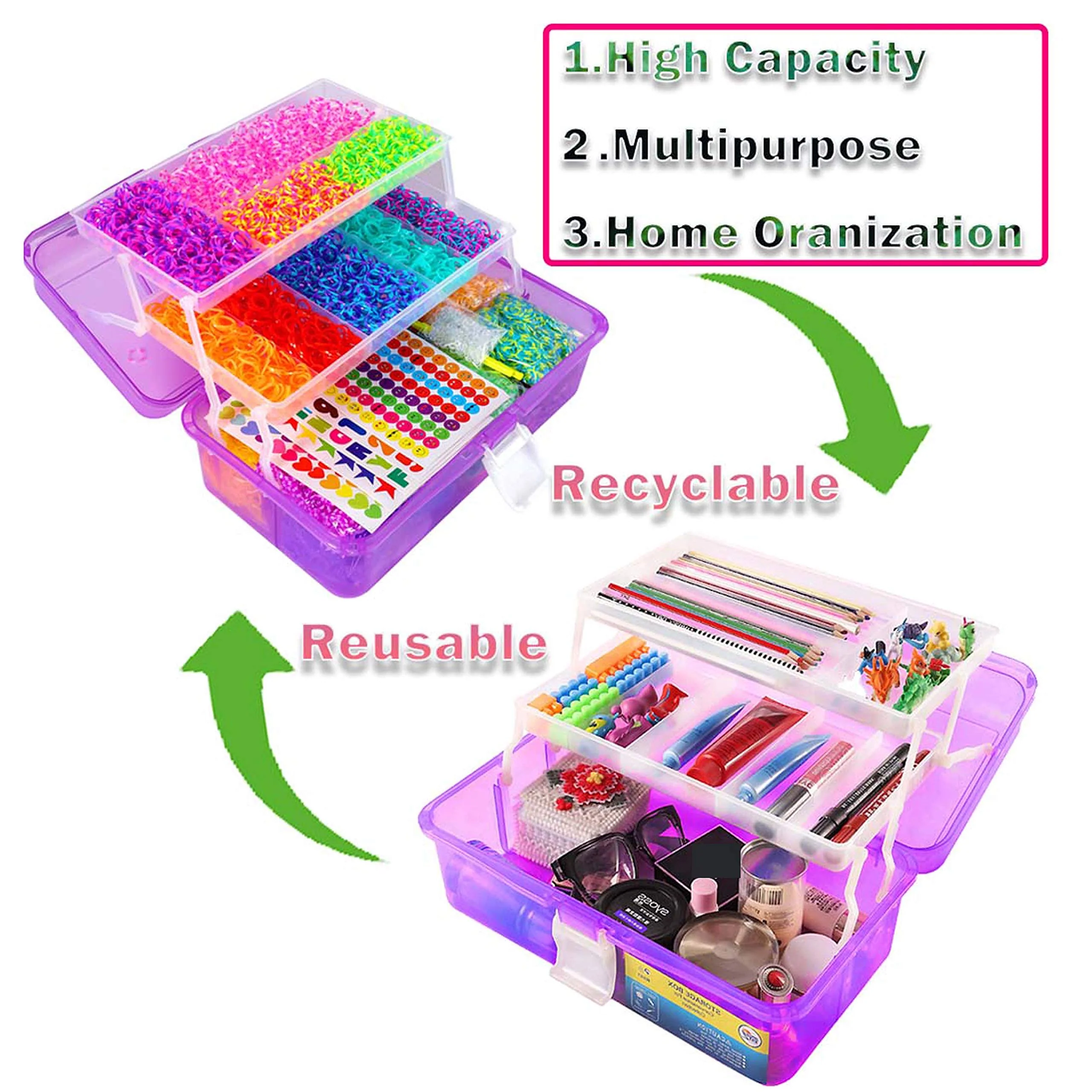 YITOHOP 15000+ Rubber Loom Bands, Mega Rubber Bands Bracelet Kit,Loom Bracelet Making Kit with 3 Layer Container,30 Colors,380 Beads,30 Charms,Clips, Hooks Tools for DIY Art Christmas Holiday Gift - Image 5