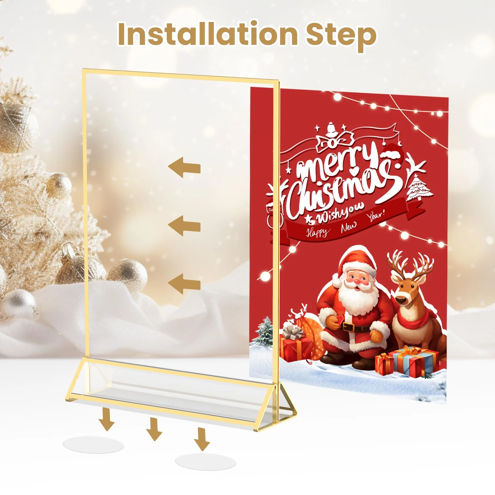 YOAEAILY Acrylic Sign Holder 8.5X11 Gold Frames Double-Sided Gold Picture Frames for Flyer Holder Menu Holder Wedding Table Number Holder Christmas Photo Frame with Removable Sticky Dots -6 Pack - Image 2