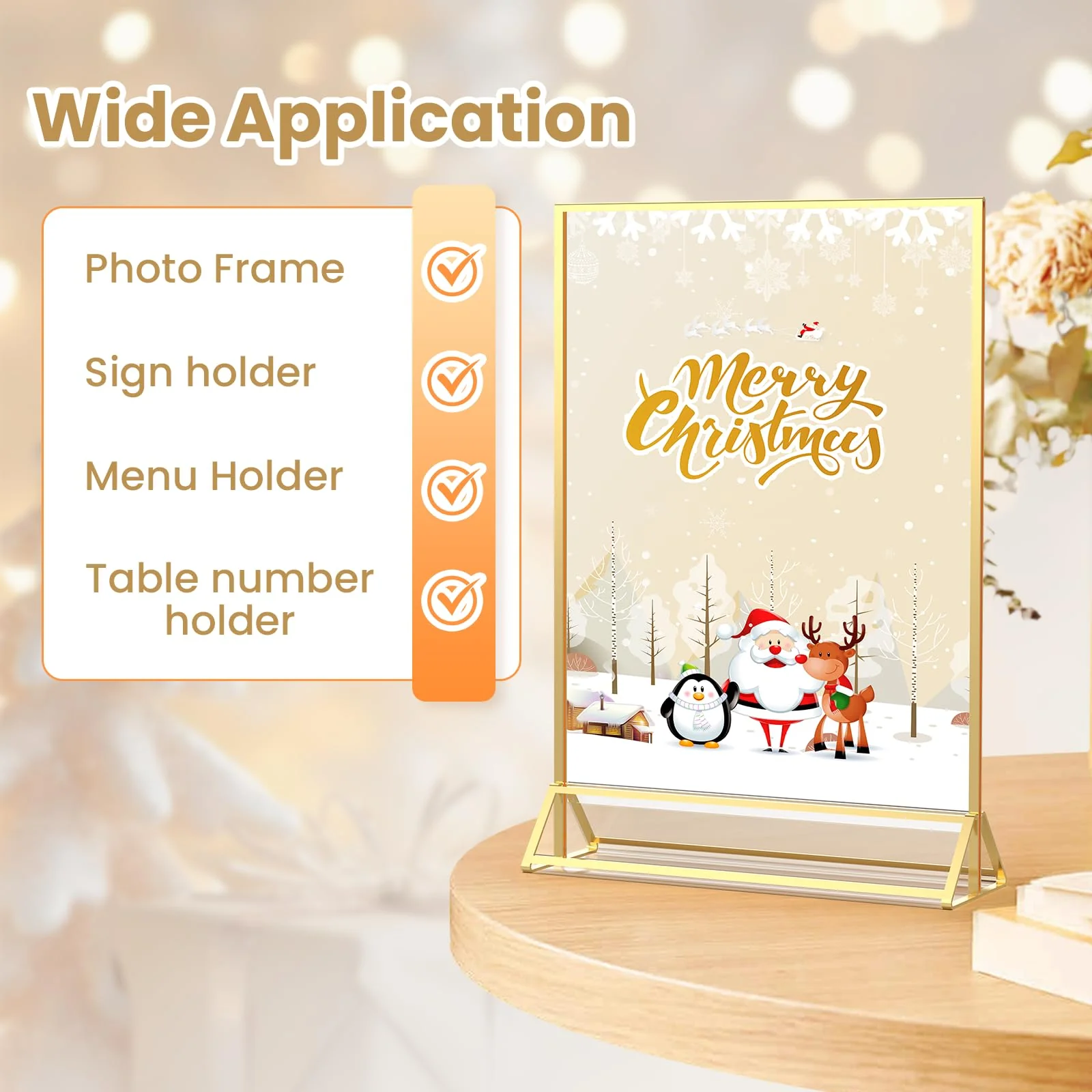 YOAEAILY Acrylic Sign Holder 8.5X11 Gold Frames Double-Sided Gold Picture Frames for Flyer Holder Menu Holder Wedding Table Number Holder Christmas Photo Frame with Removable Sticky Dots -6 Pack - Image 4
