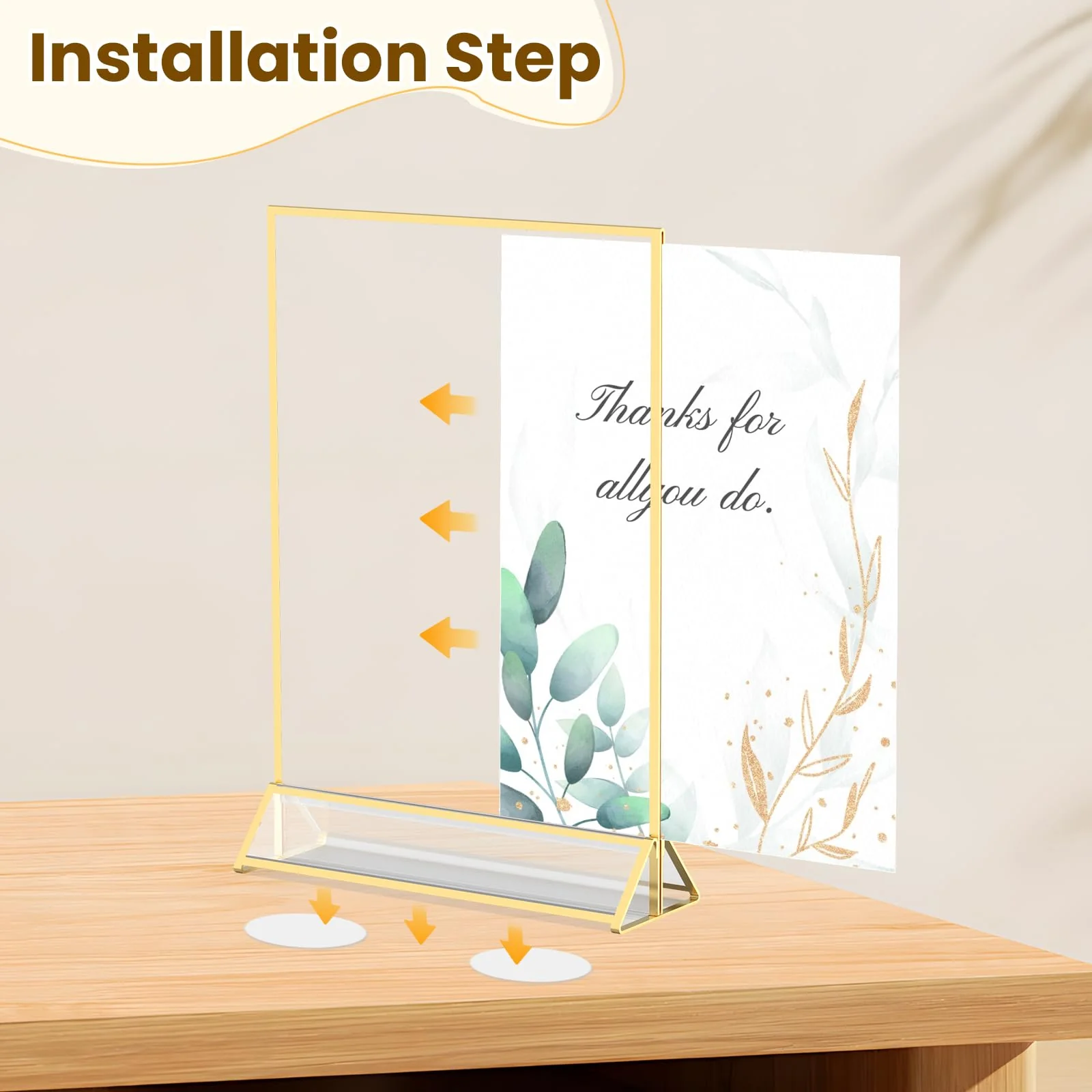 YOAEAILY Gold Frames 8X10 Acrylic Sign Holder Double-Sided Picture Frames for Menu, Wedding Table Number, Christmas Photos With Removable Round Stickers - 6 Pack - Image 2
