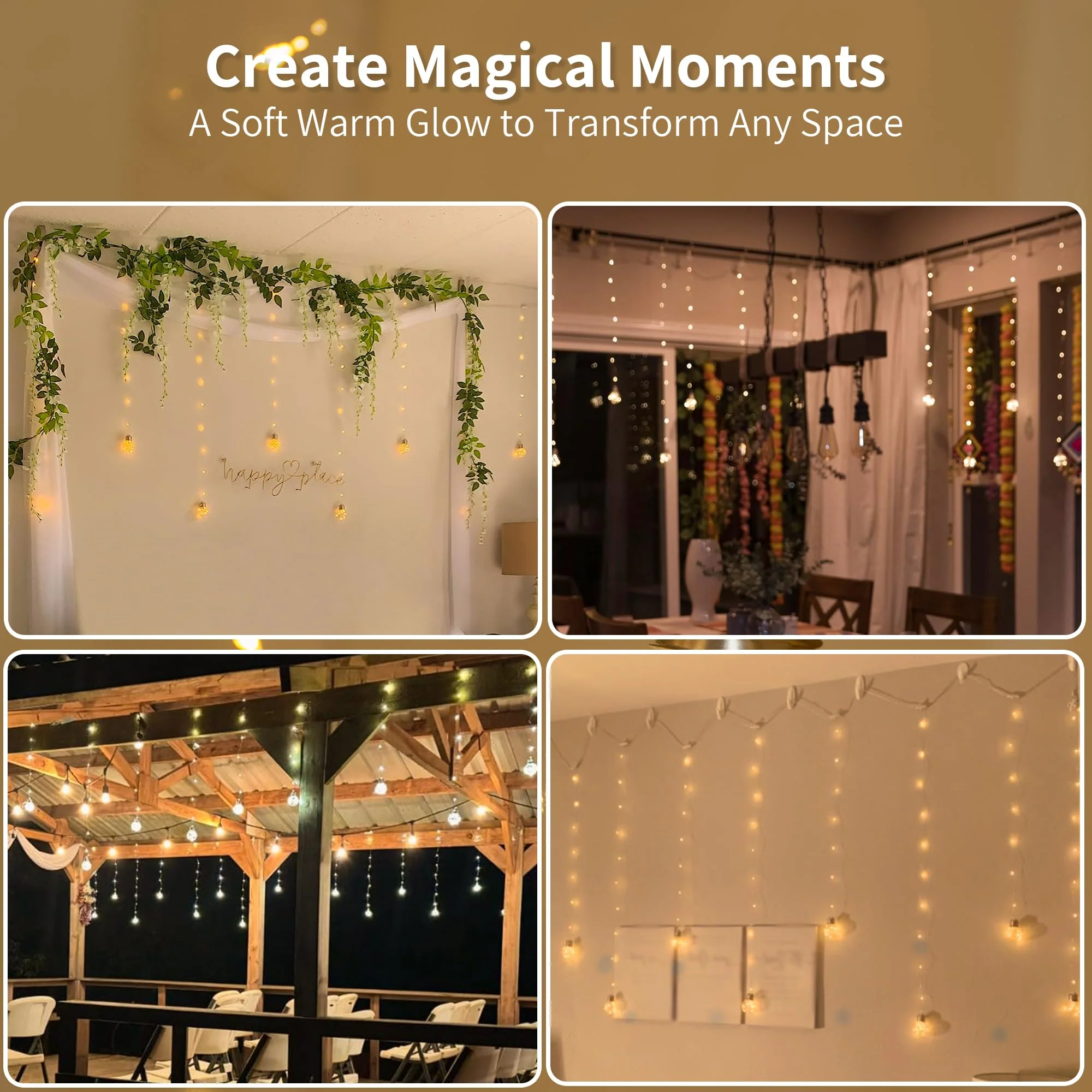YOLIGHT Wishing Ball Curtain Lights 200 LED Window Curtain String Lights with Remote, USB Battery Powered Twinkle Globe Fairy Lights for Wedding Party Bedroom Christmas Decoration (Warm White) - Image 3