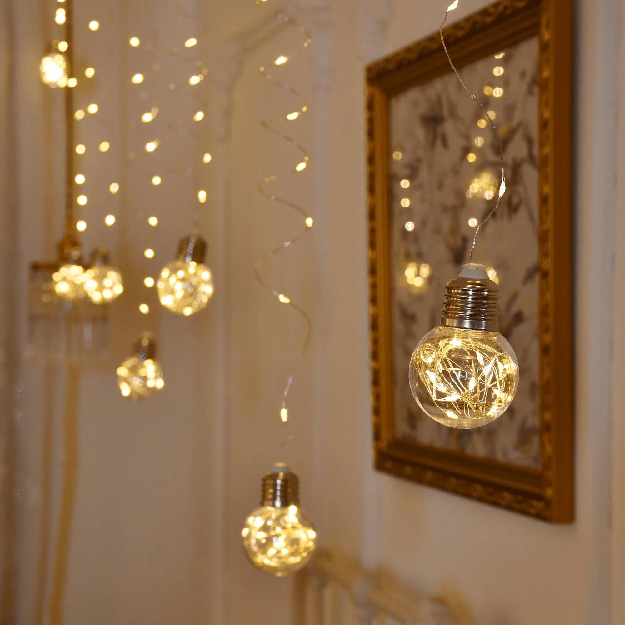YOLIGHT Wishing Ball Curtain Lights 200 LED Window Curtain String Lights with Remote, USB Battery Powered Twinkle Globe Fairy Lights for Wedding Party Bedroom Christmas Decoration (Warm White) - Image 6
