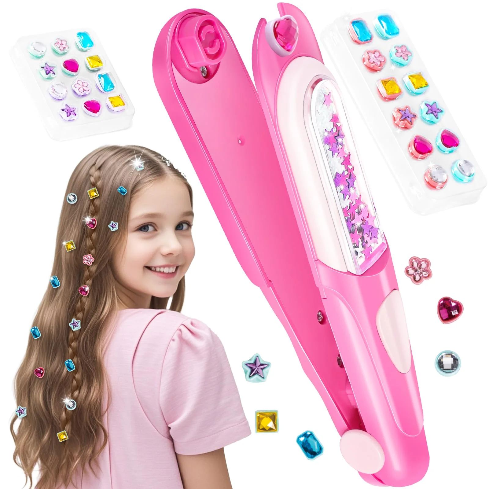 Yoloflix Hair Gem Stamper Kit,Bling Hair Jewels for Girls, Hair Styling Tool with Reusable Shining Diamonds, Christmas Birthday Arts & Crafts Gift for 5-12 Year Old Girl