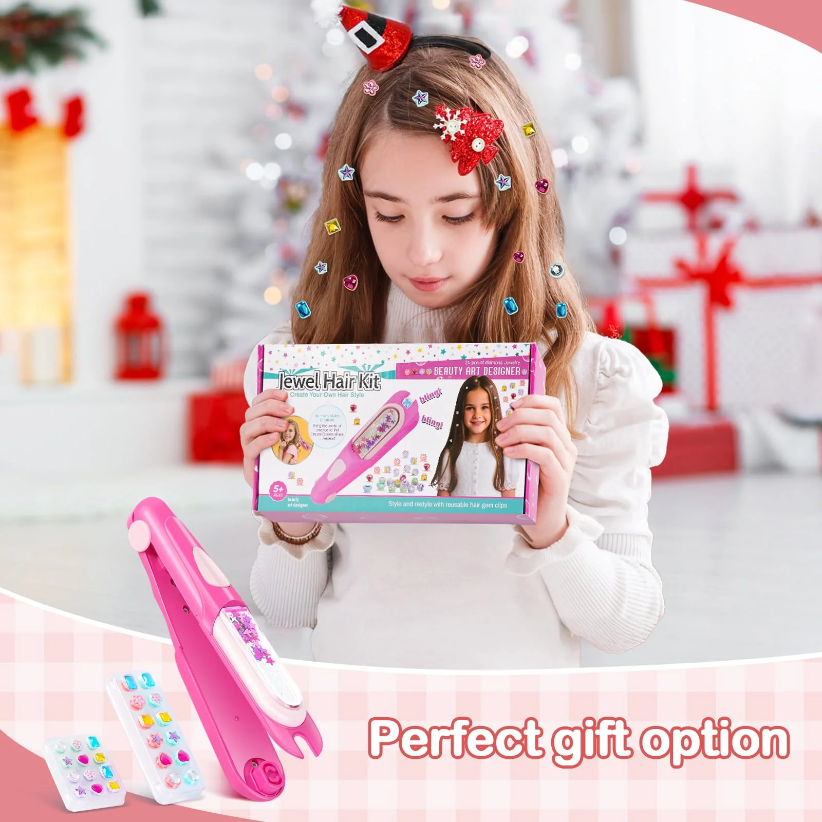 Yoloflix Hair Gem Stamper Kit,Bling Hair Jewels for Girls, Hair Styling Tool with Reusable Shining Diamonds, Christmas Birthday Arts & Crafts Gift for 5-12 Year Old Girl - Image 4